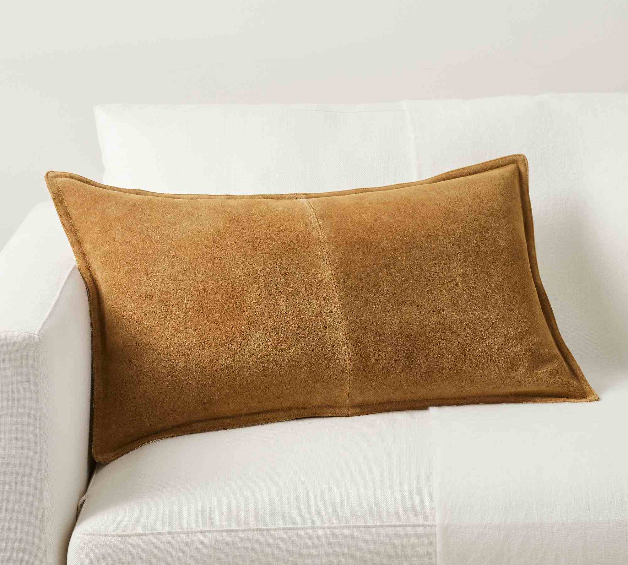 Pieced Suede Lumbar Pillow Cover, 16" x 26"