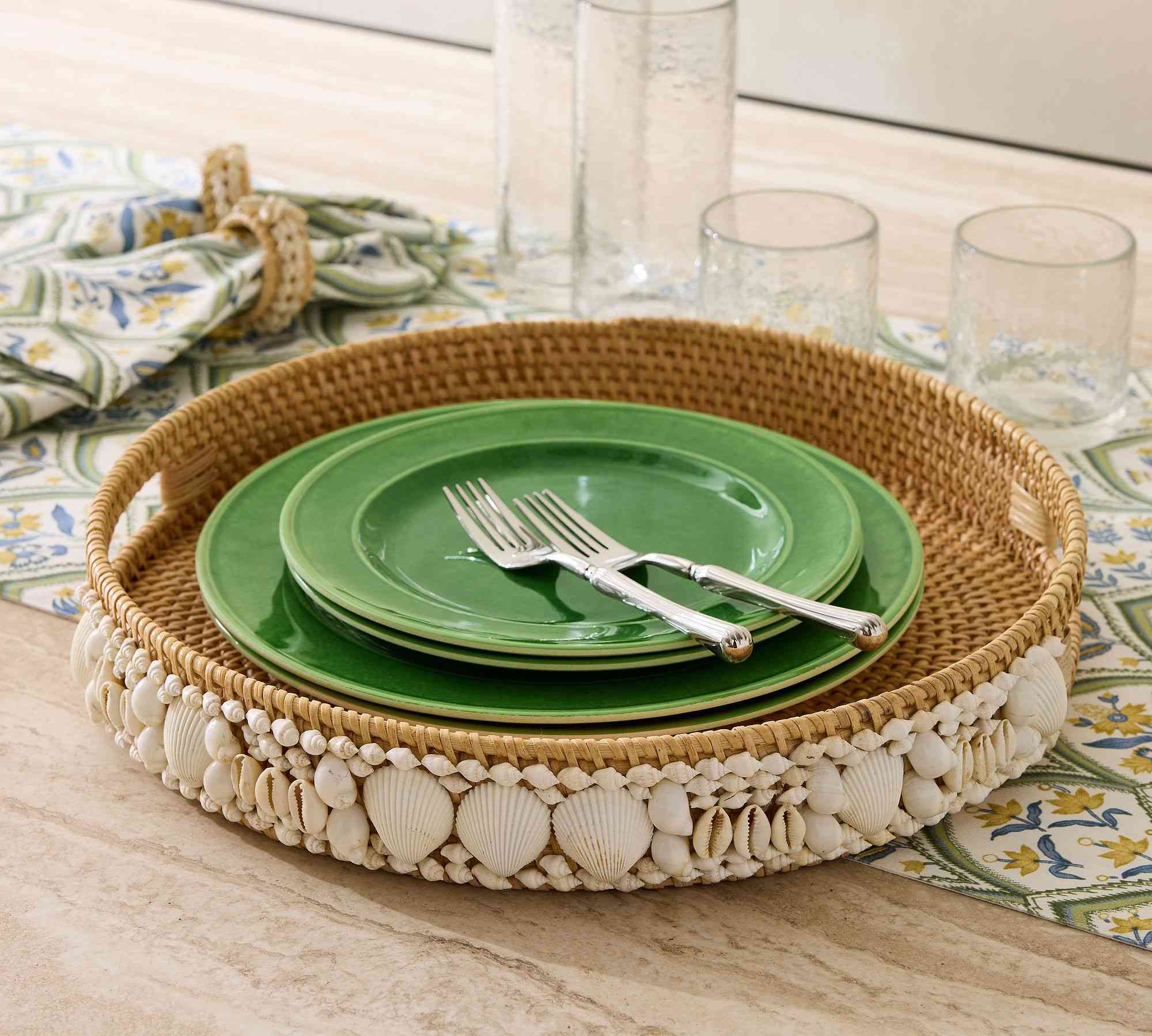 Pottery Barn | Tava Shell Handwoven Serving tray