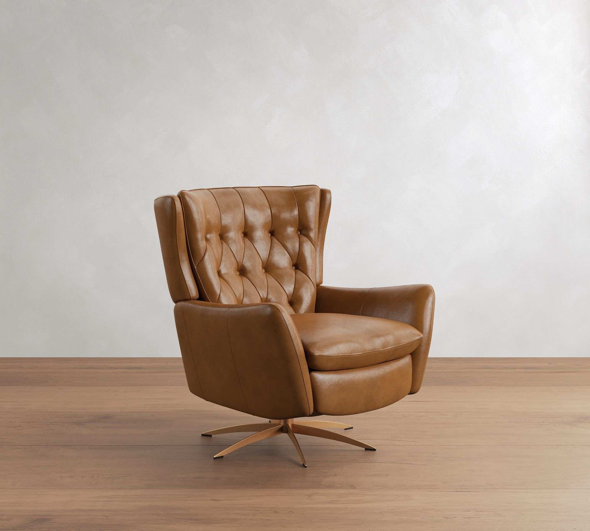 Pottery Barn | Wells Tufted Leather Swivel Recliner, Brass Base