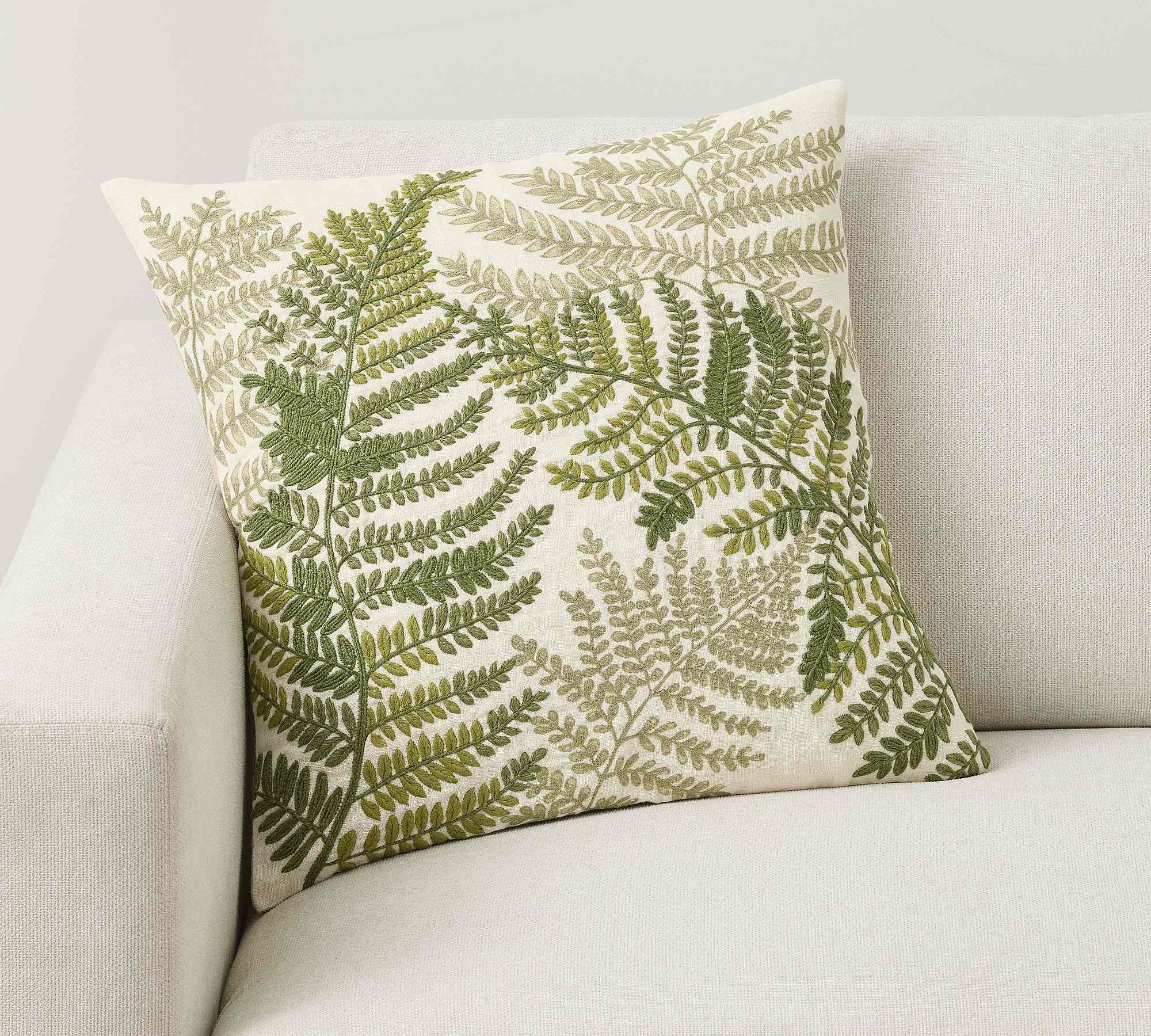 Fern Botanical Embroidered Pillow