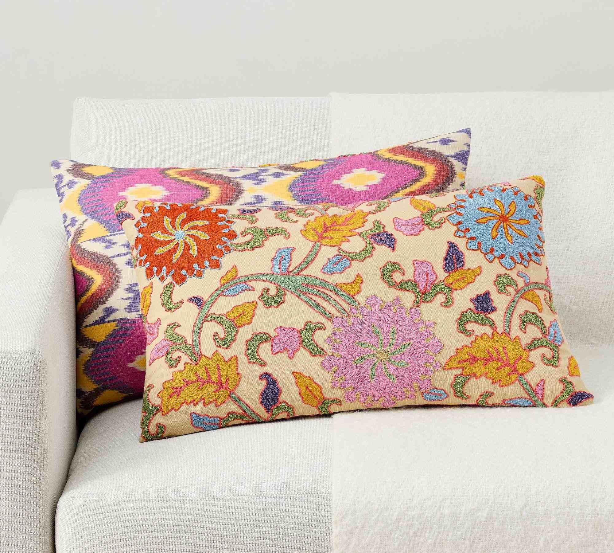 Pottery Barn | Maia Reversible Embroidered Lumbar Pillow