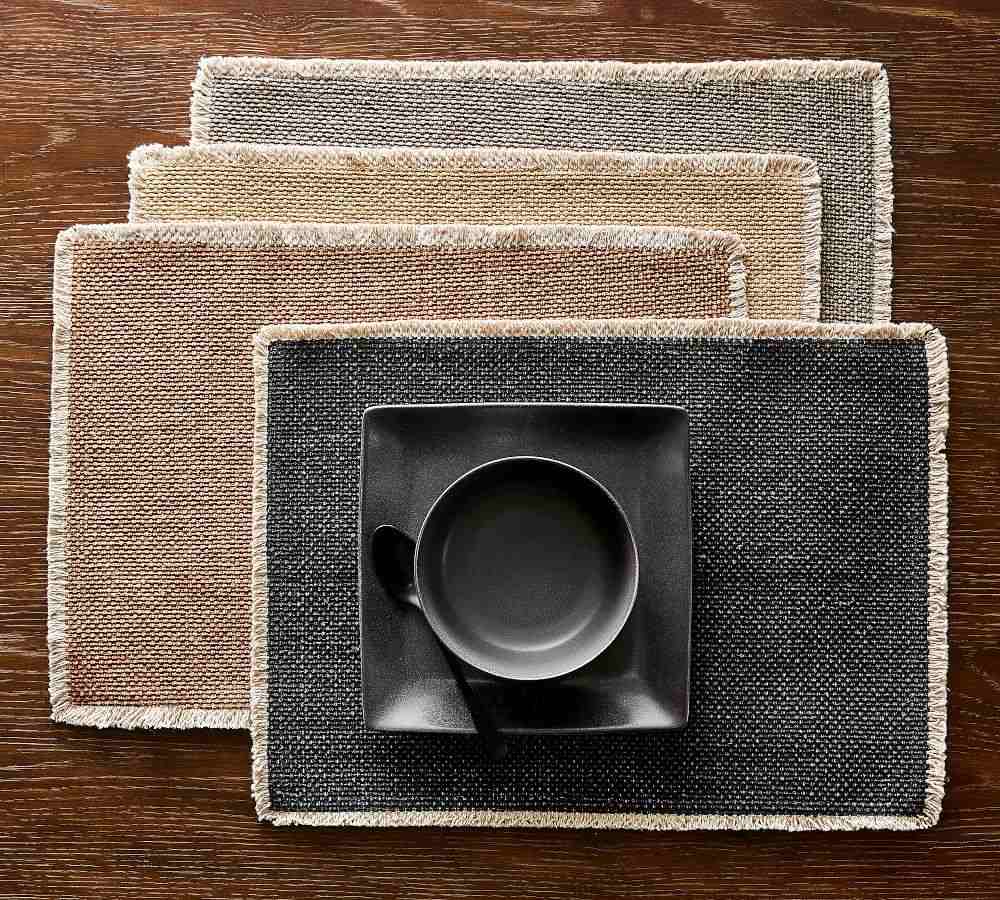 Mason Cotton Fringe Placemats- Set of 4 - Dusty Blue