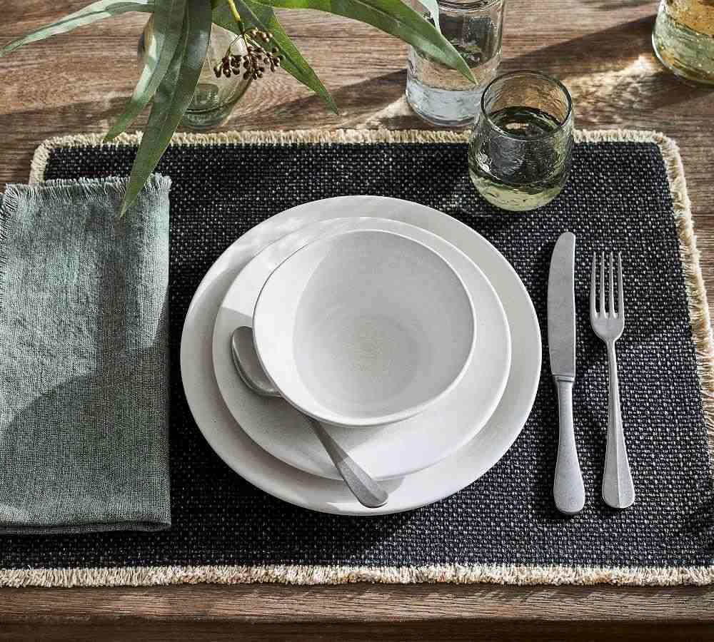Mason Cotton Fringe Placemats- Set of 4 - Dusty Blue