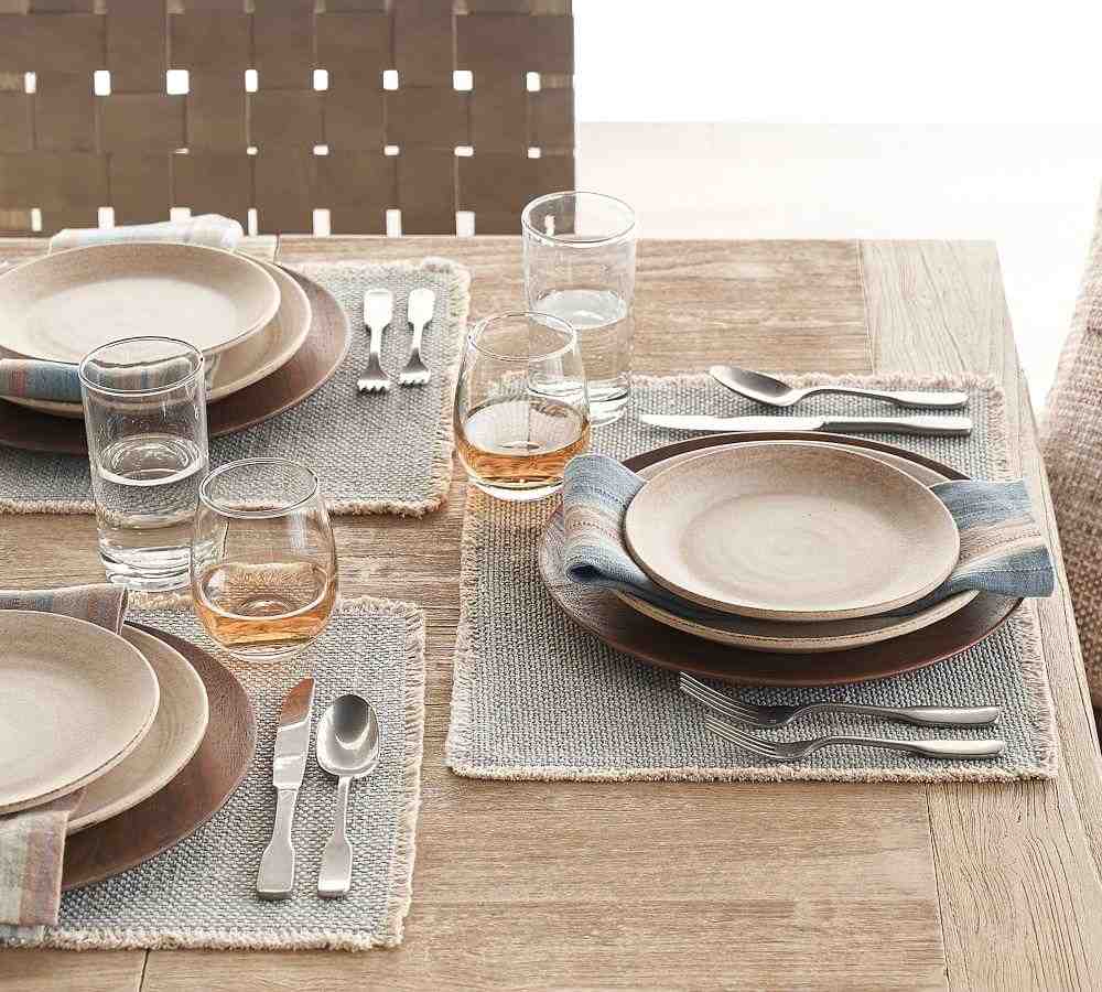 Mason Cotton Fringe Placemats- Set of 4 - Dusty Blue