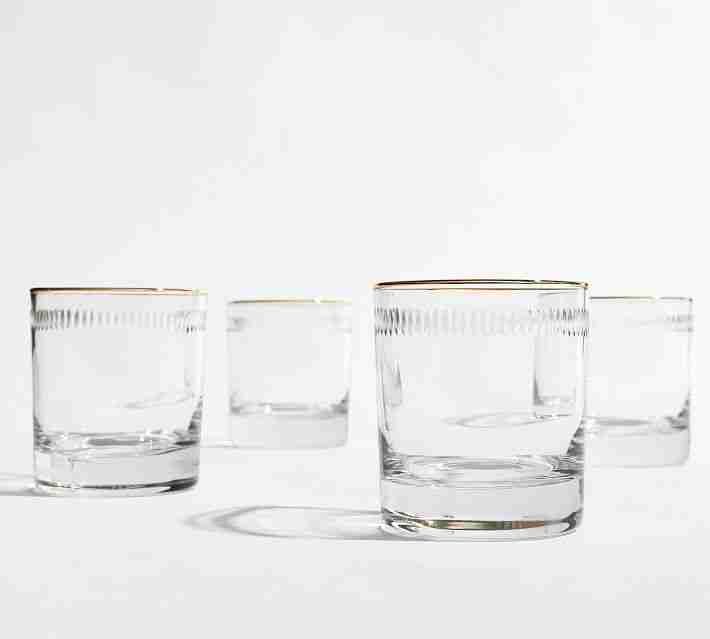 Etched Gold Rim Double Old Fashioned Glasses, Set of 4