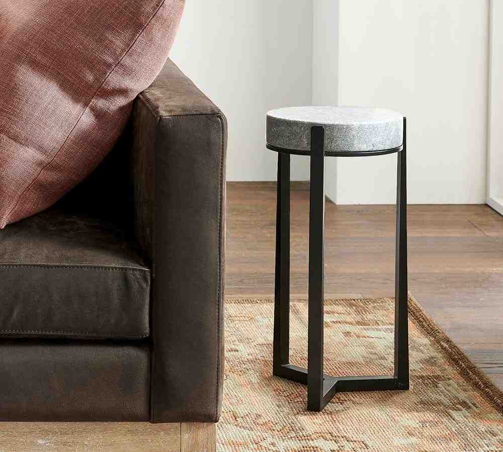 Pottery Barn | Cori 10Inches Round Marble Accent Table- Gray Marble Top-Bronze Base