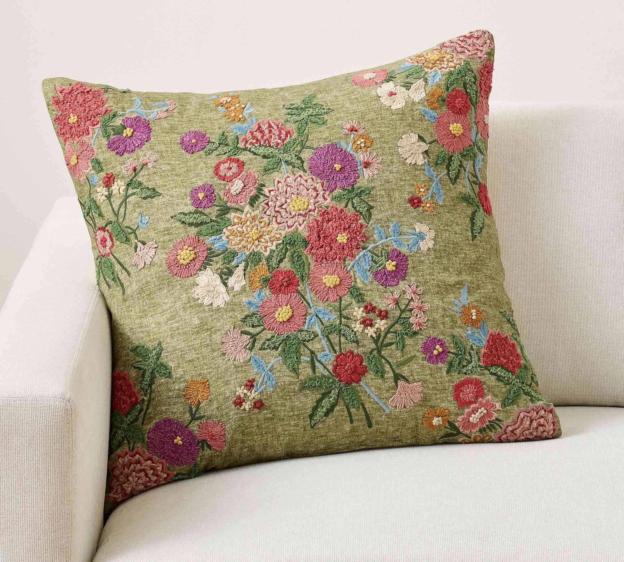Audrina Floral Embroidered Pillow