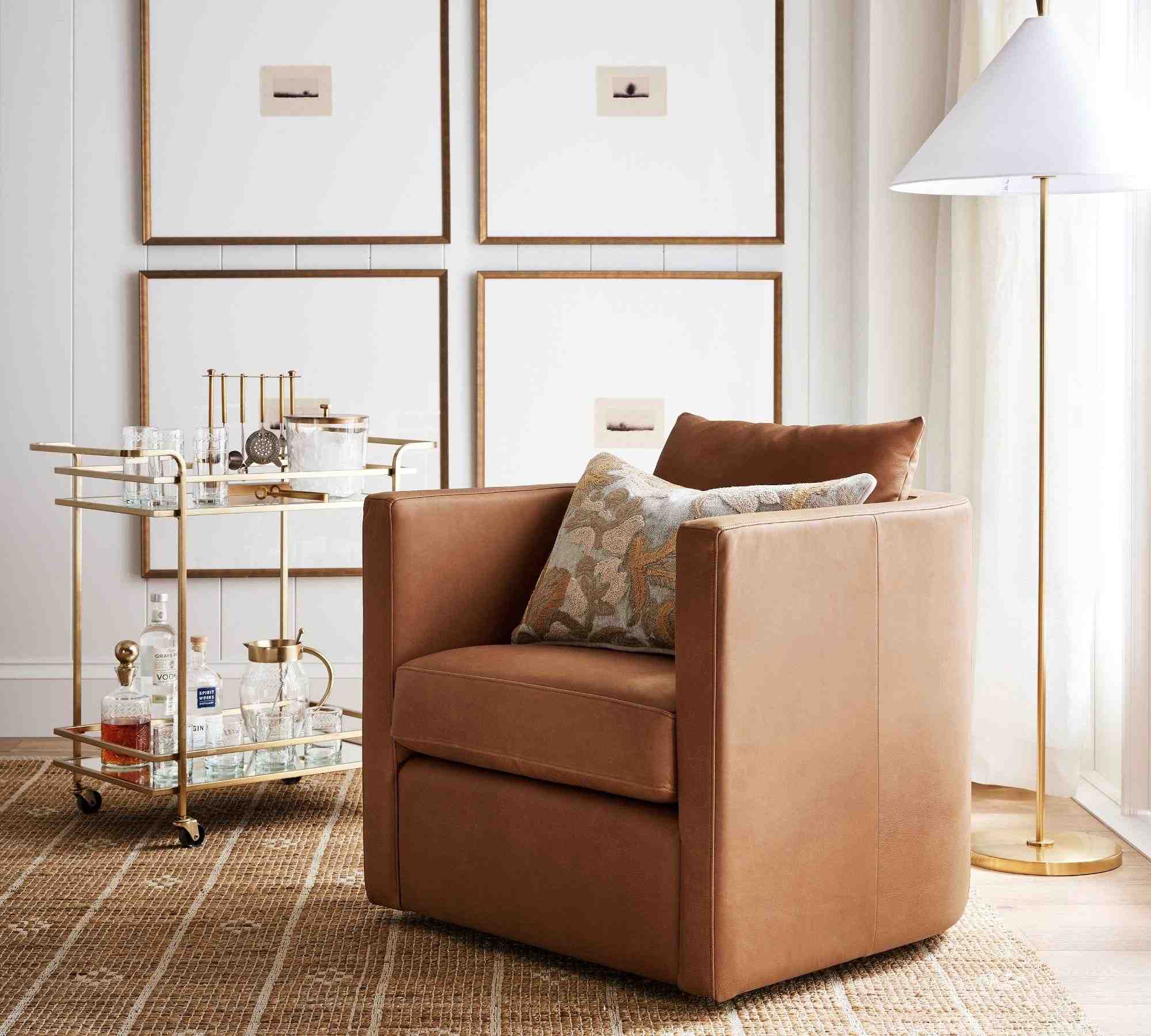 Ayden Barrel Back Leather Swivel Armchair