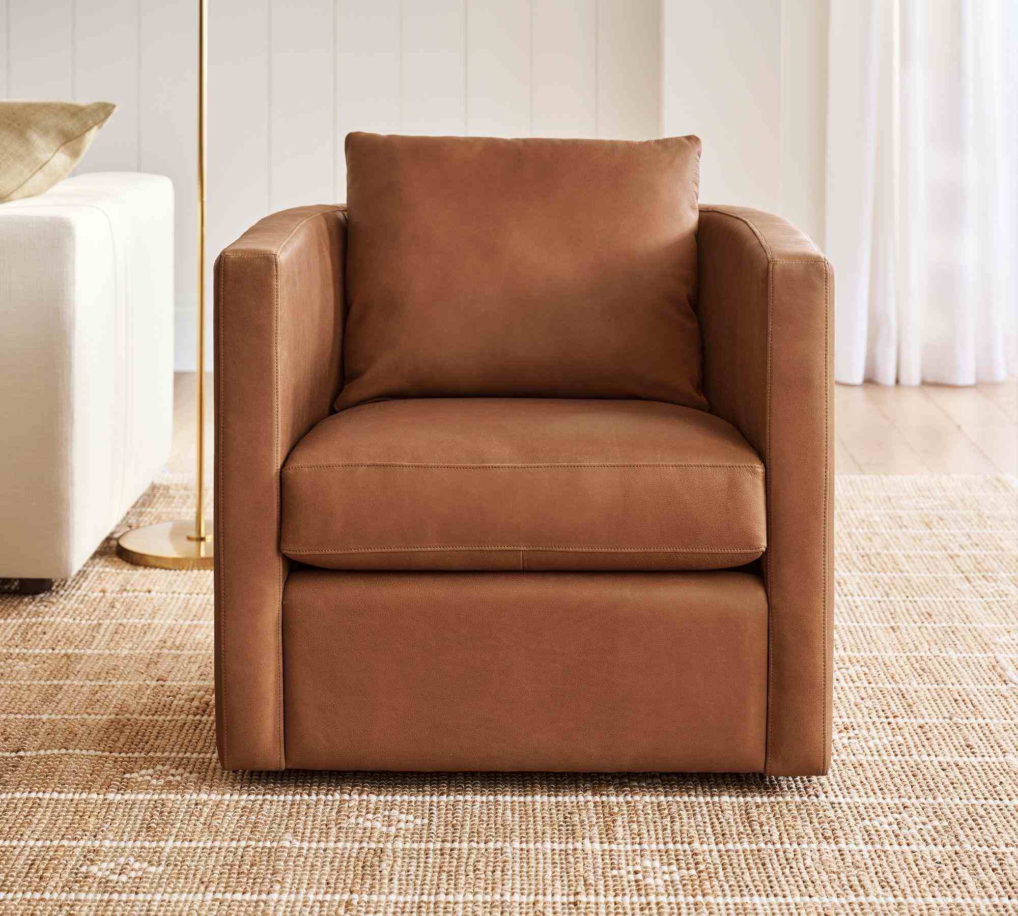 Ayden Barrel Back Leather Swivel Armchair