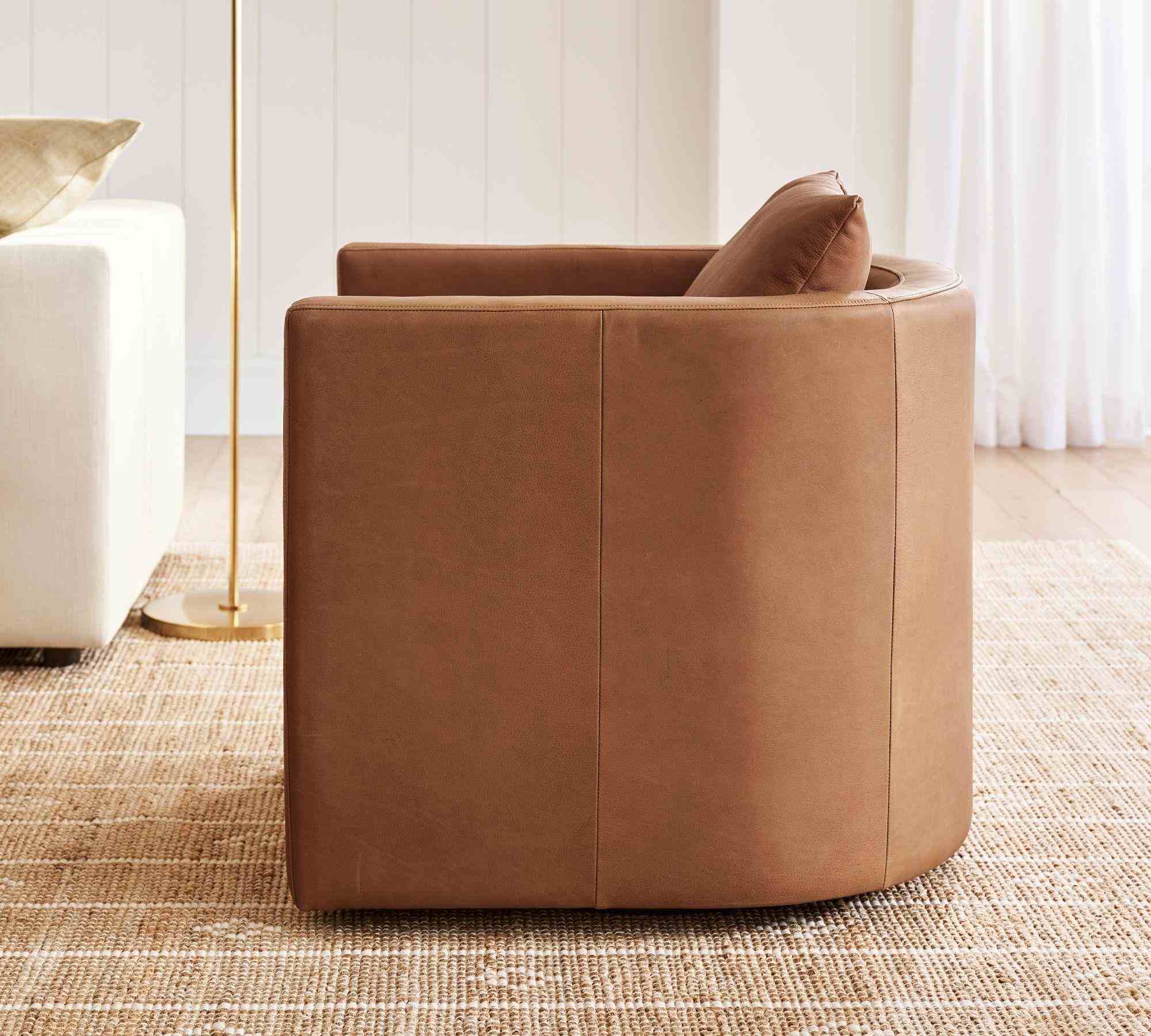 Ayden Barrel Back Leather Swivel Armchair