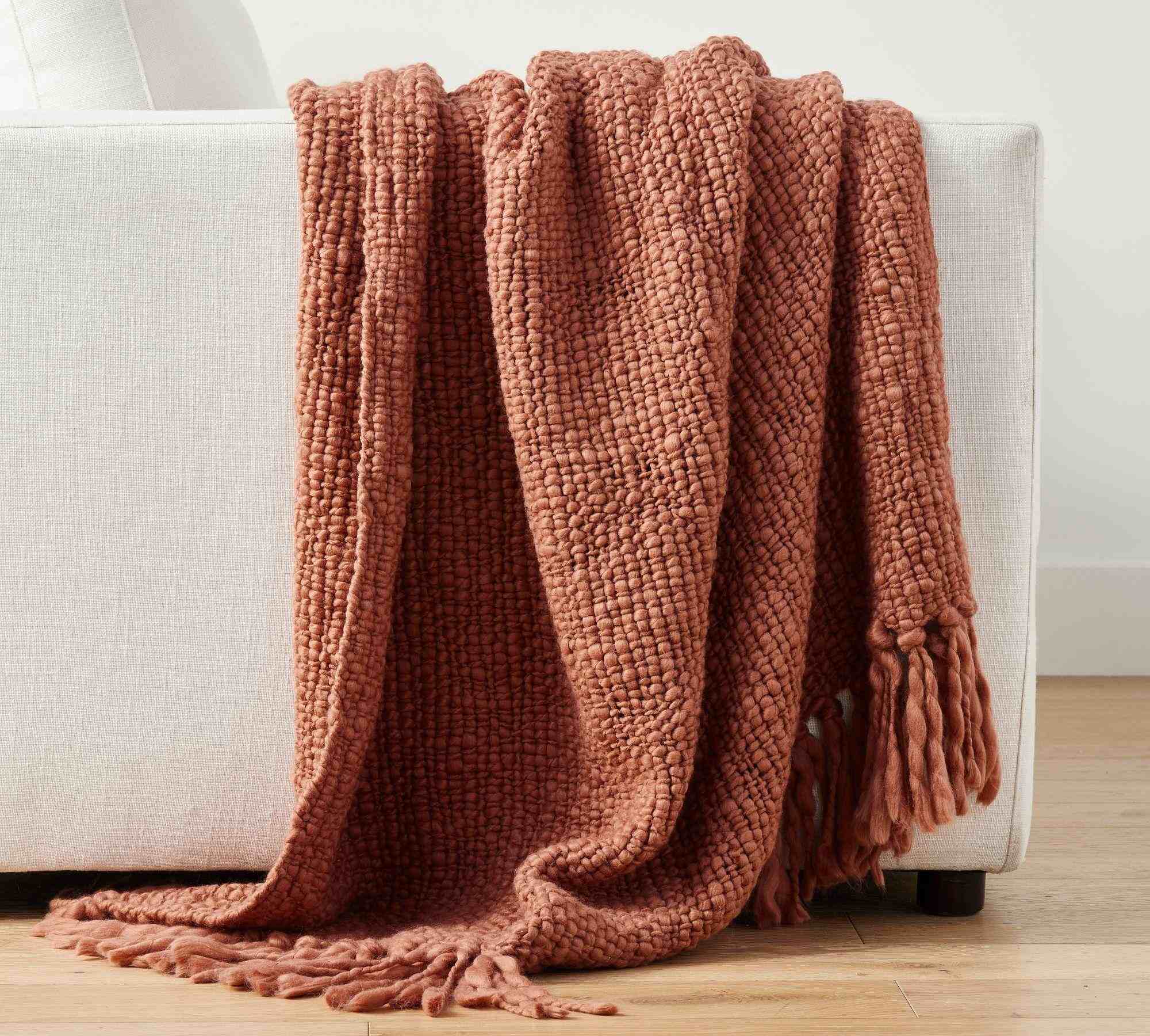 Textured Basketweave Knit Throw Blanket