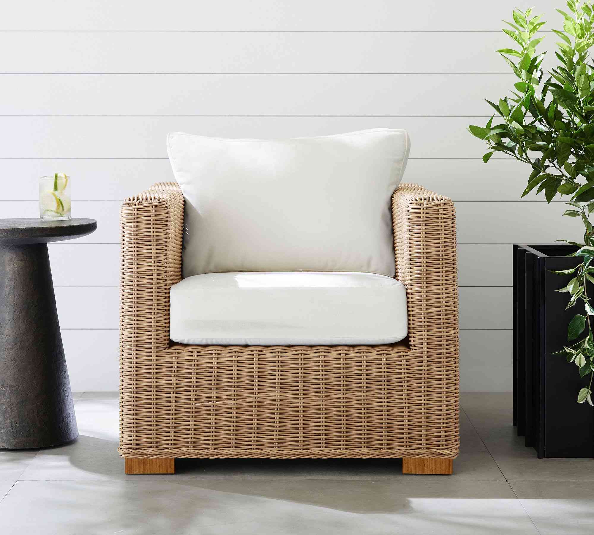 Pottery Barn | Huntington Wicker Square Arm Outdoor Lounge Chair