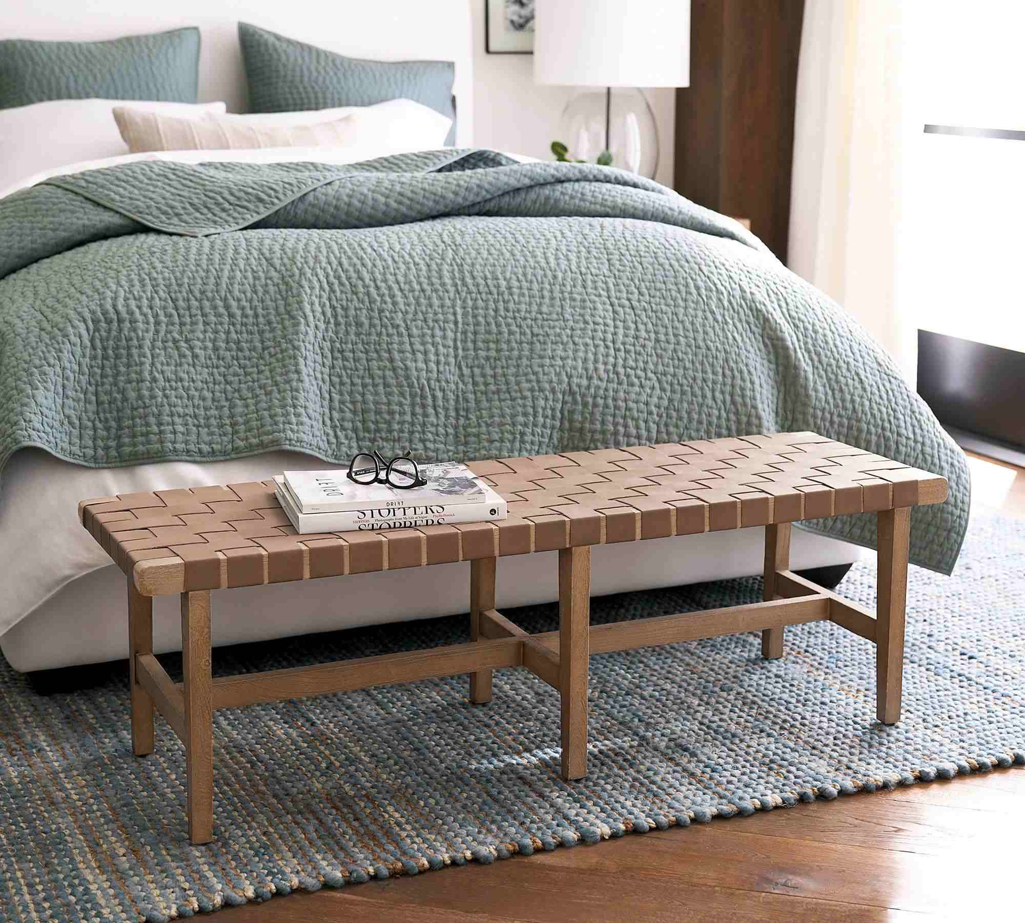 Pottery Barn | Fenton Woven Leather Bench
