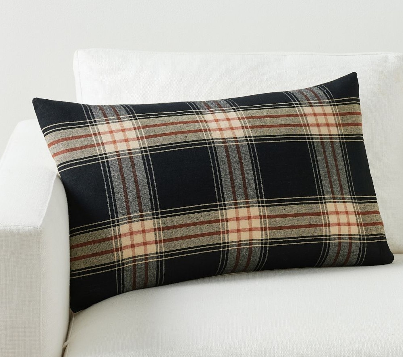 Pottery Barn | Griffin Plaid Lumbar Cover, 16x26", Black Multi
