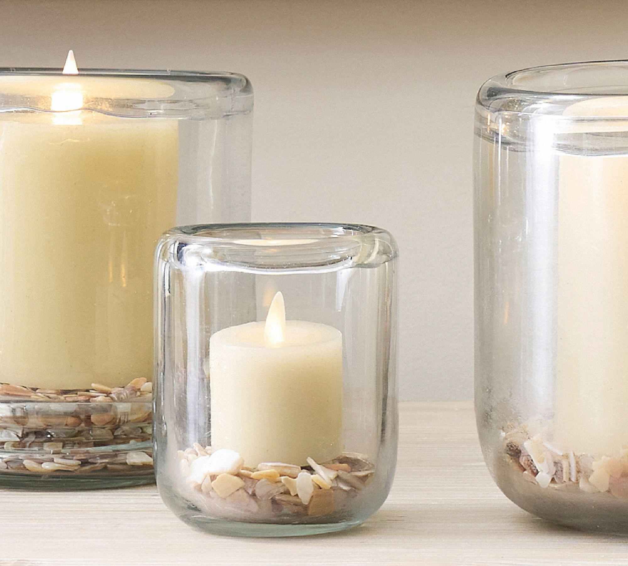 Brie Rolled Edge Recycled Glass Hurricane Candleholders