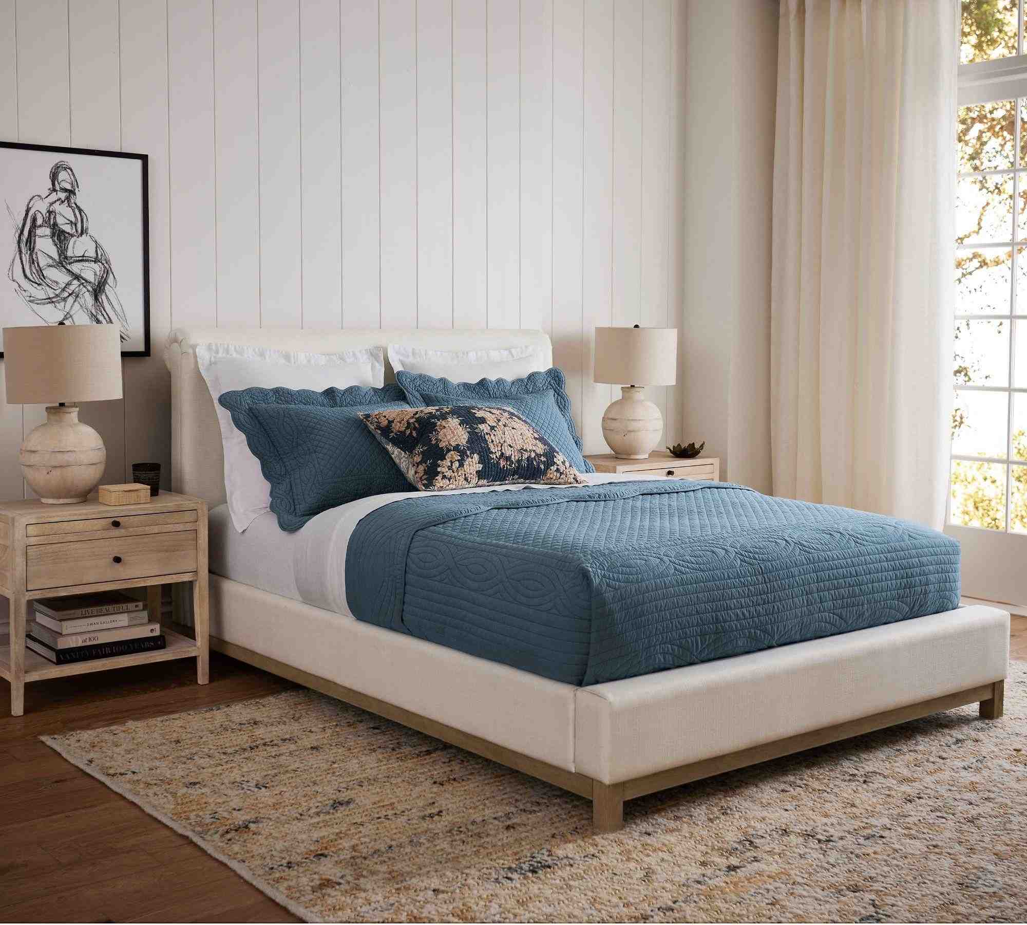 Heirloom Scalloped Quilt and ShamsFull/QueenSteel Blue