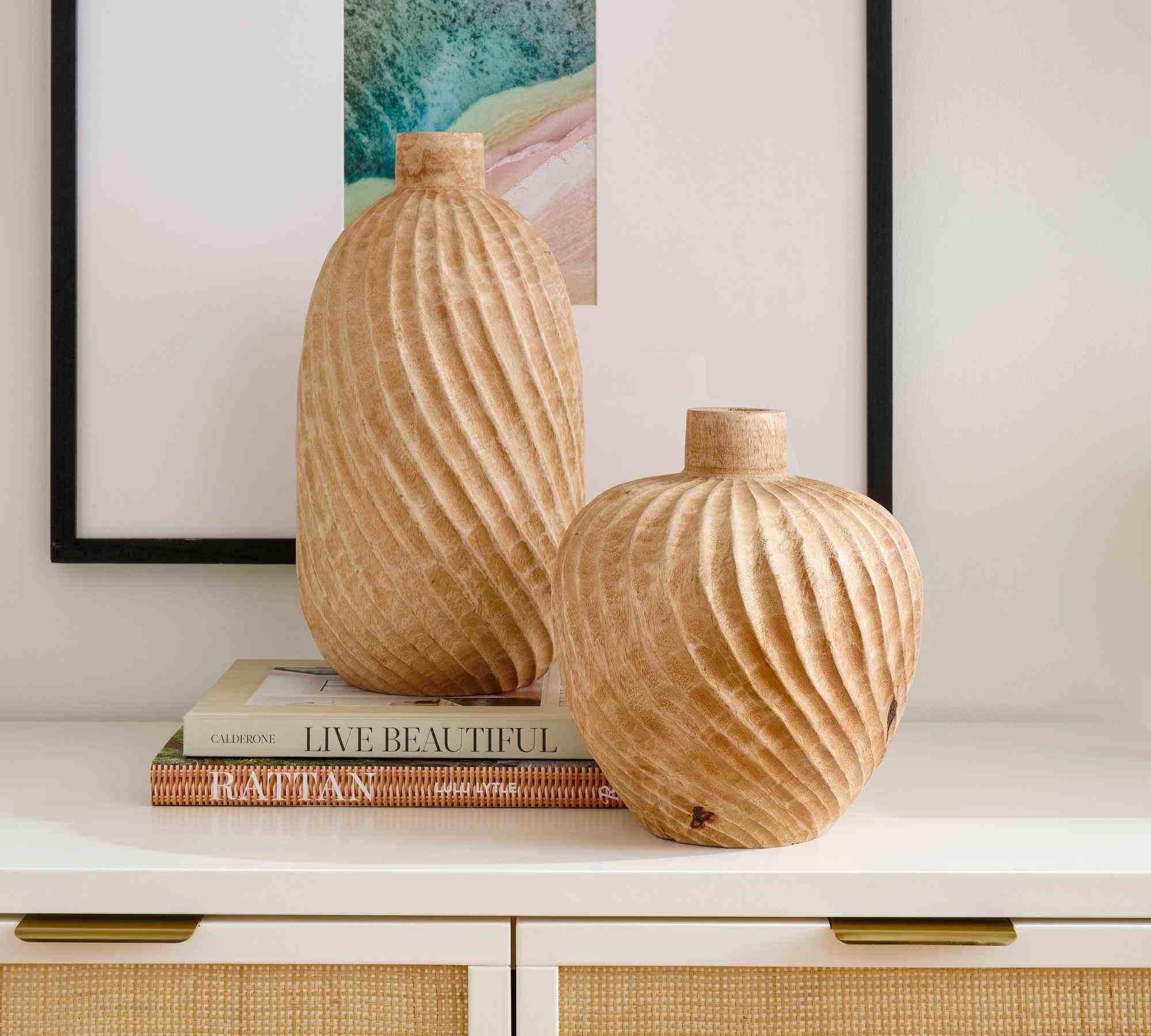 Hand-Carved Twisted Wood Vases