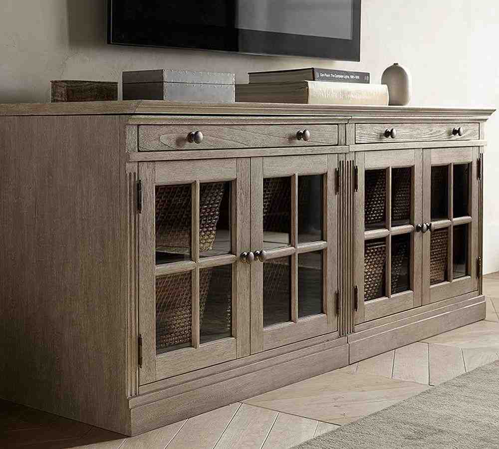 Livingston 70" Media Console with Glass Cabinets, Gray Wash
