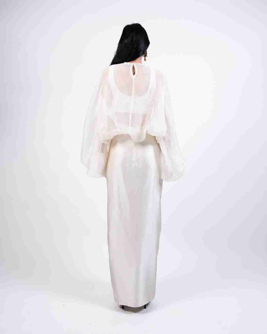 AKOK White Silk Baloon Top with Knotted skirt & Crop top Co-ords