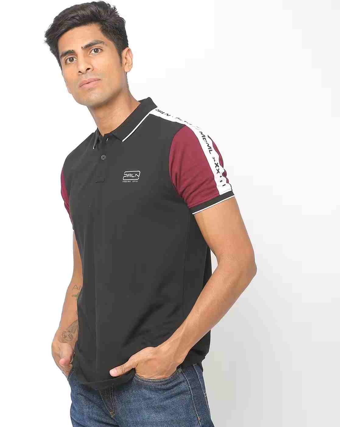 Colourblock Polo T-shirt with Typographic Panel