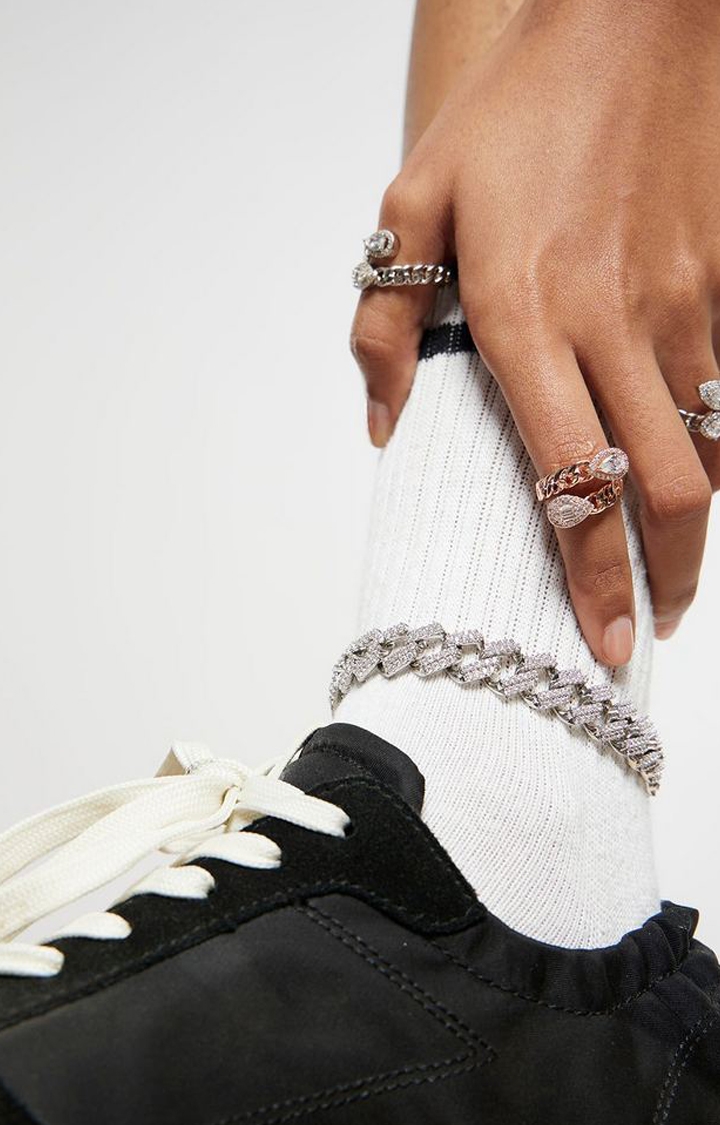 WRAPGAME | Unisex Silver Prong Cuban Link Anklet