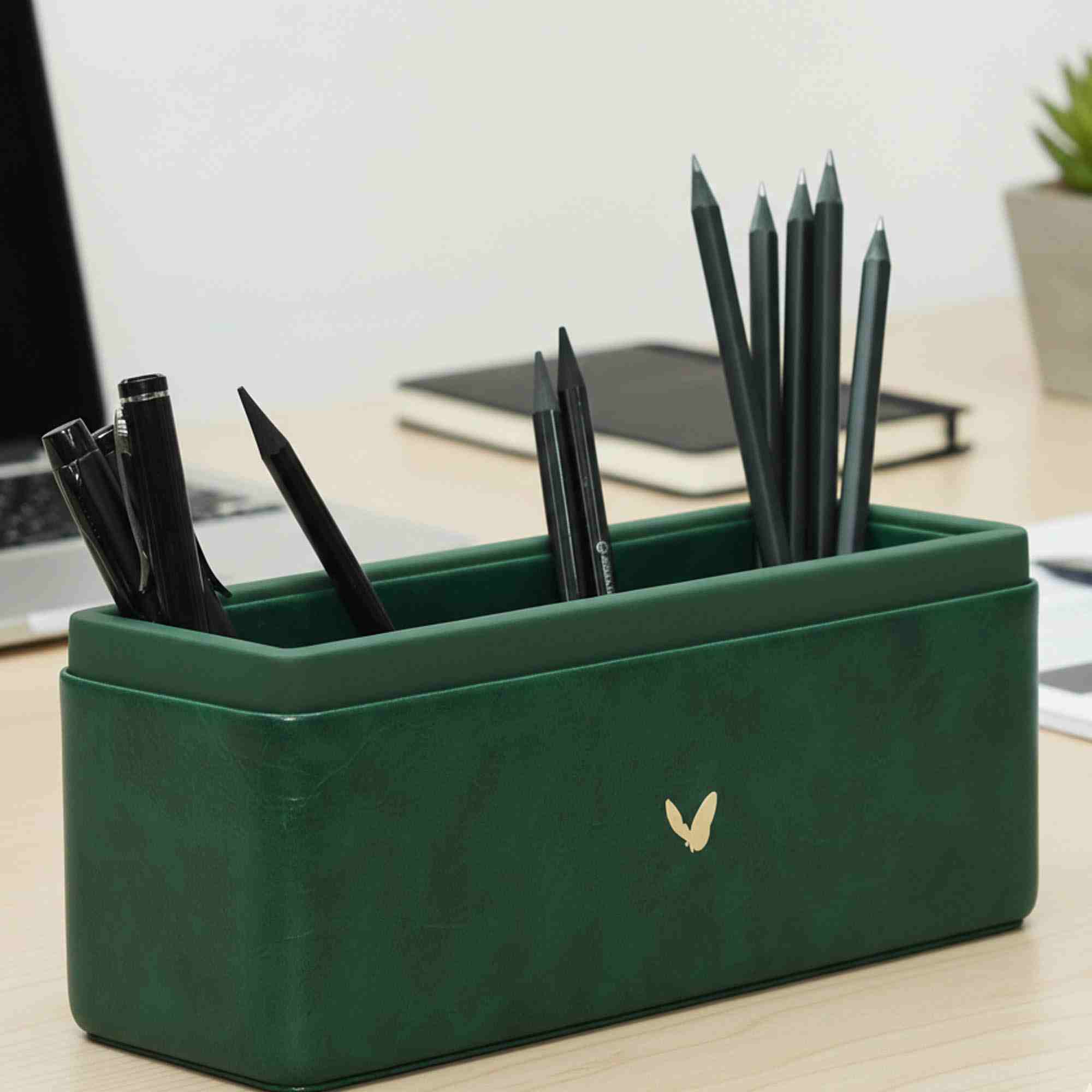 Pen/Pencil Holder | Faux Leather | Rectangular Large | Moderno | Olive Green