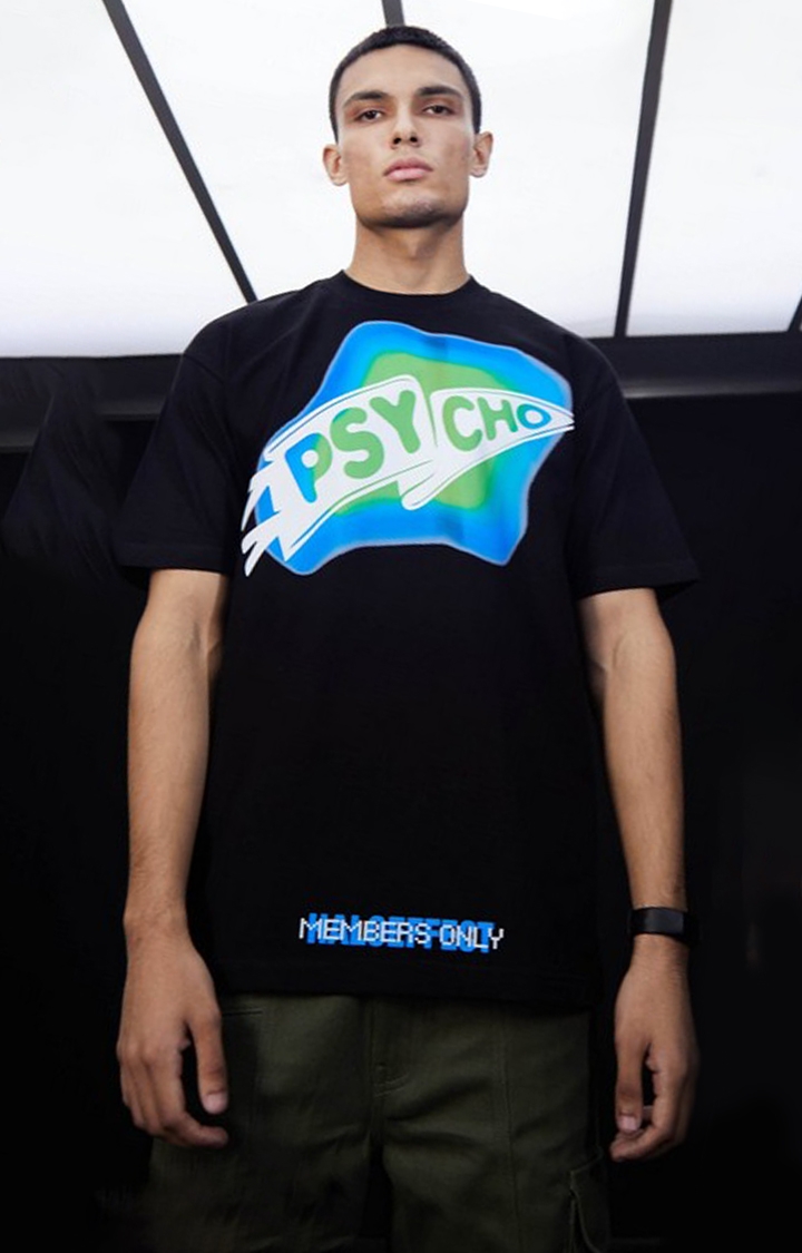Halo Effect | Men's Black Cotton Psycho Gradient Regular T-Shirts