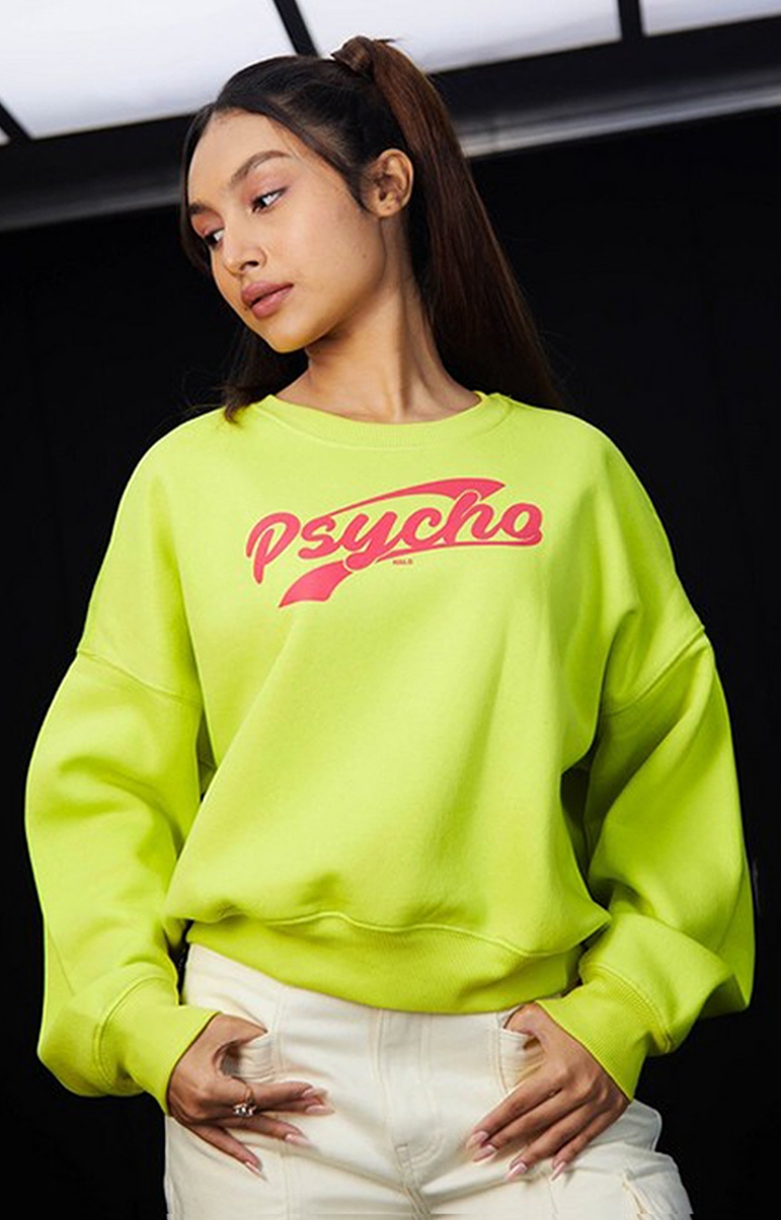 Halo Effect | Women's Green Cotton Typographic Sweatshirts