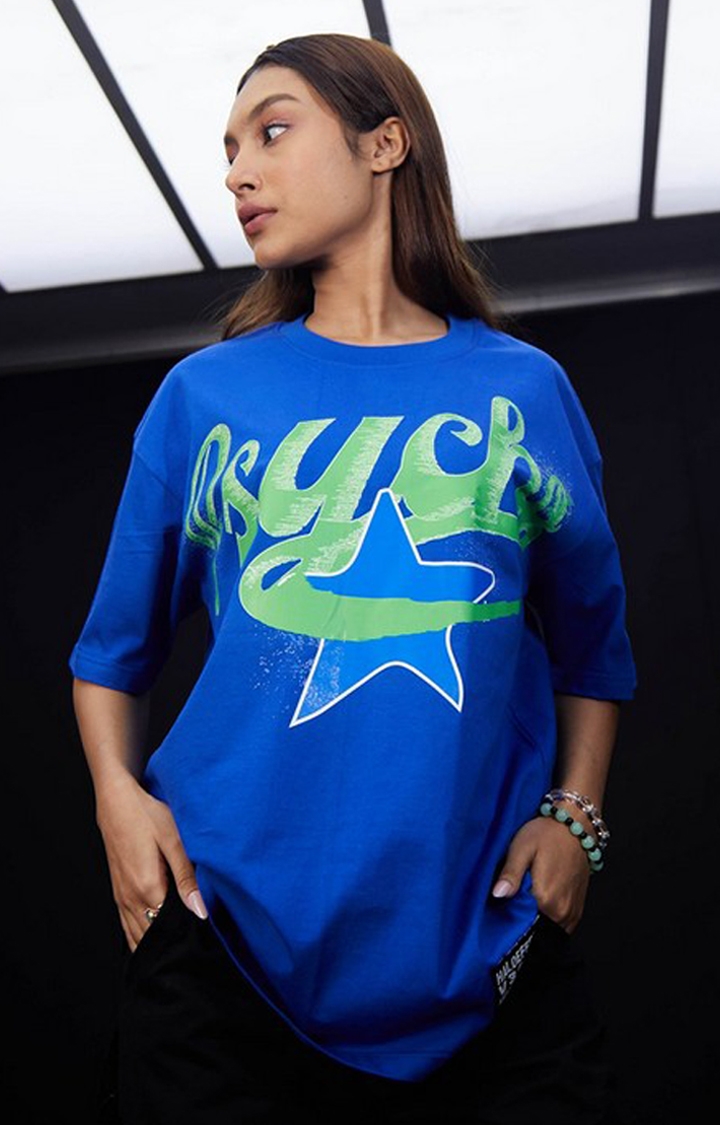 Halo Effect | Women's Blue Cotton Psycho Regular T-Shirts