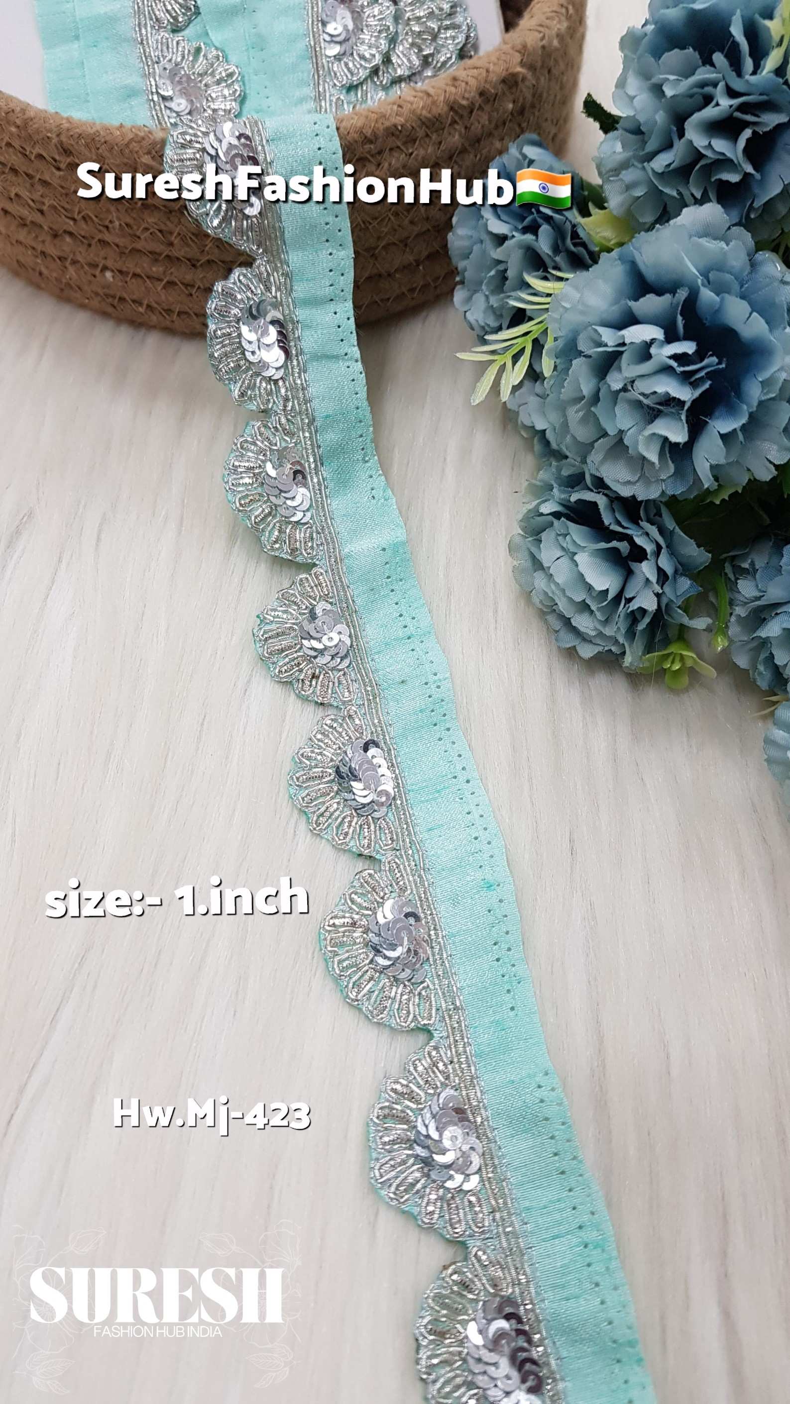 SeaGreen Glow Silver Scallop Handmade Lace – Hw.Mj-423