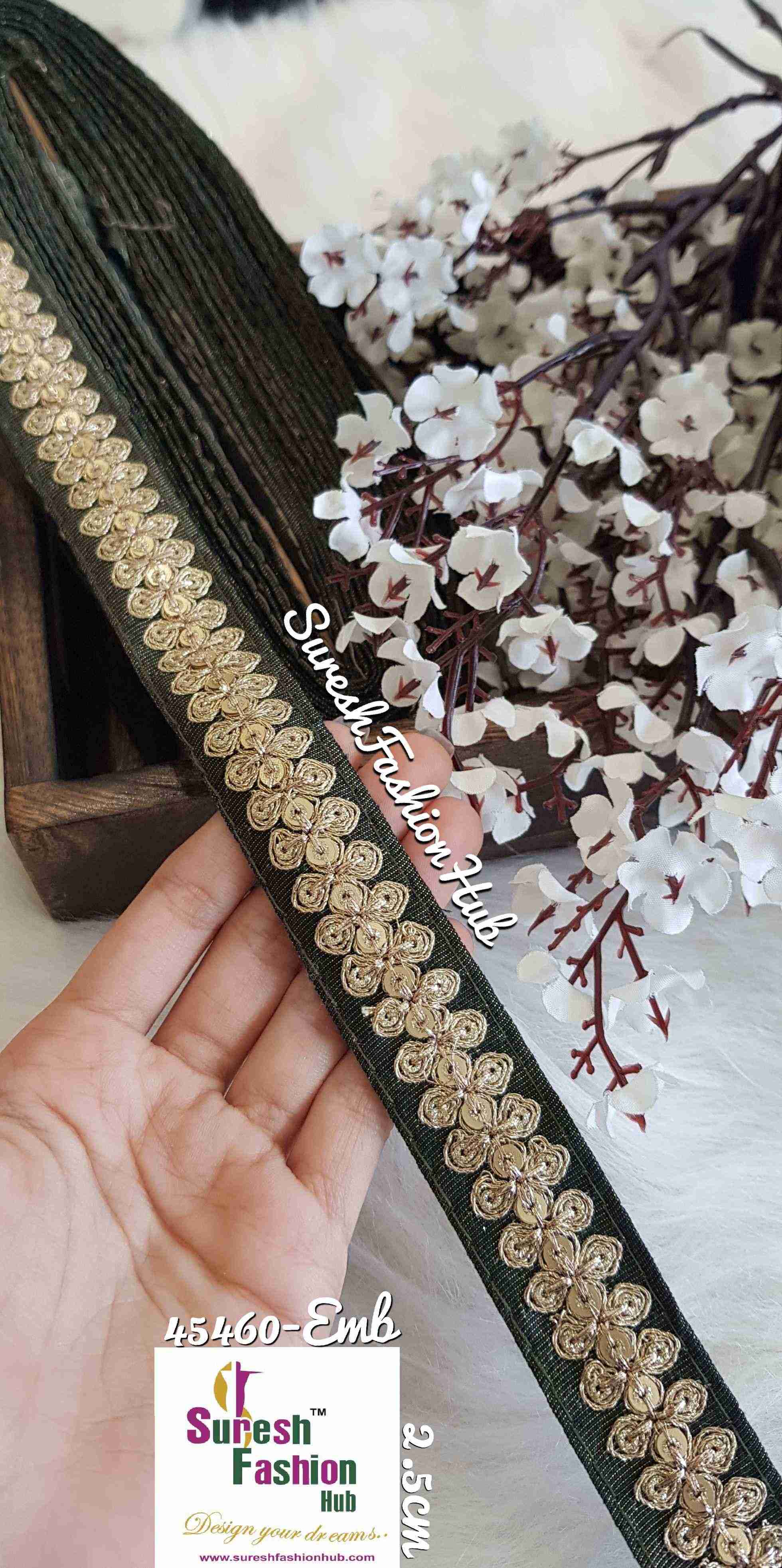 Sea Weed Green Embroidered Design Trim