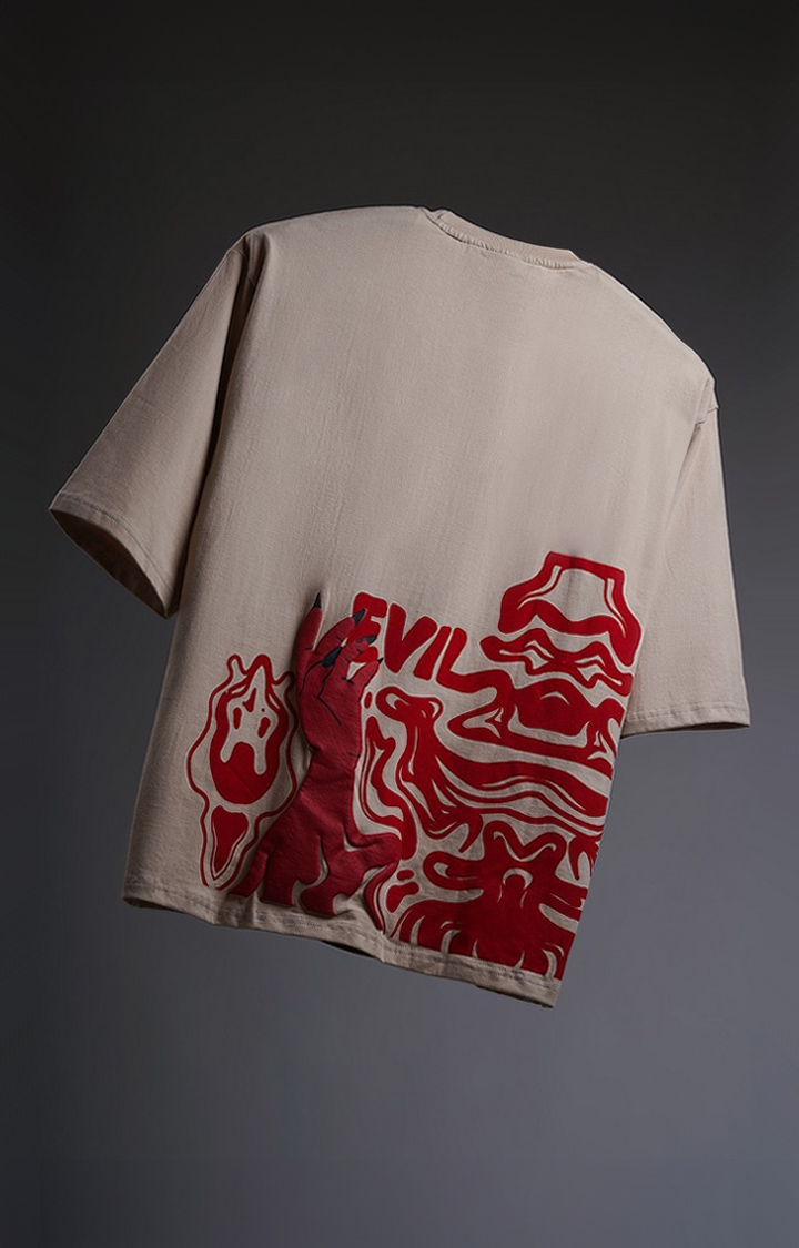 Jammer | Unisex Evil Beige Printed Oversized T-Shirt