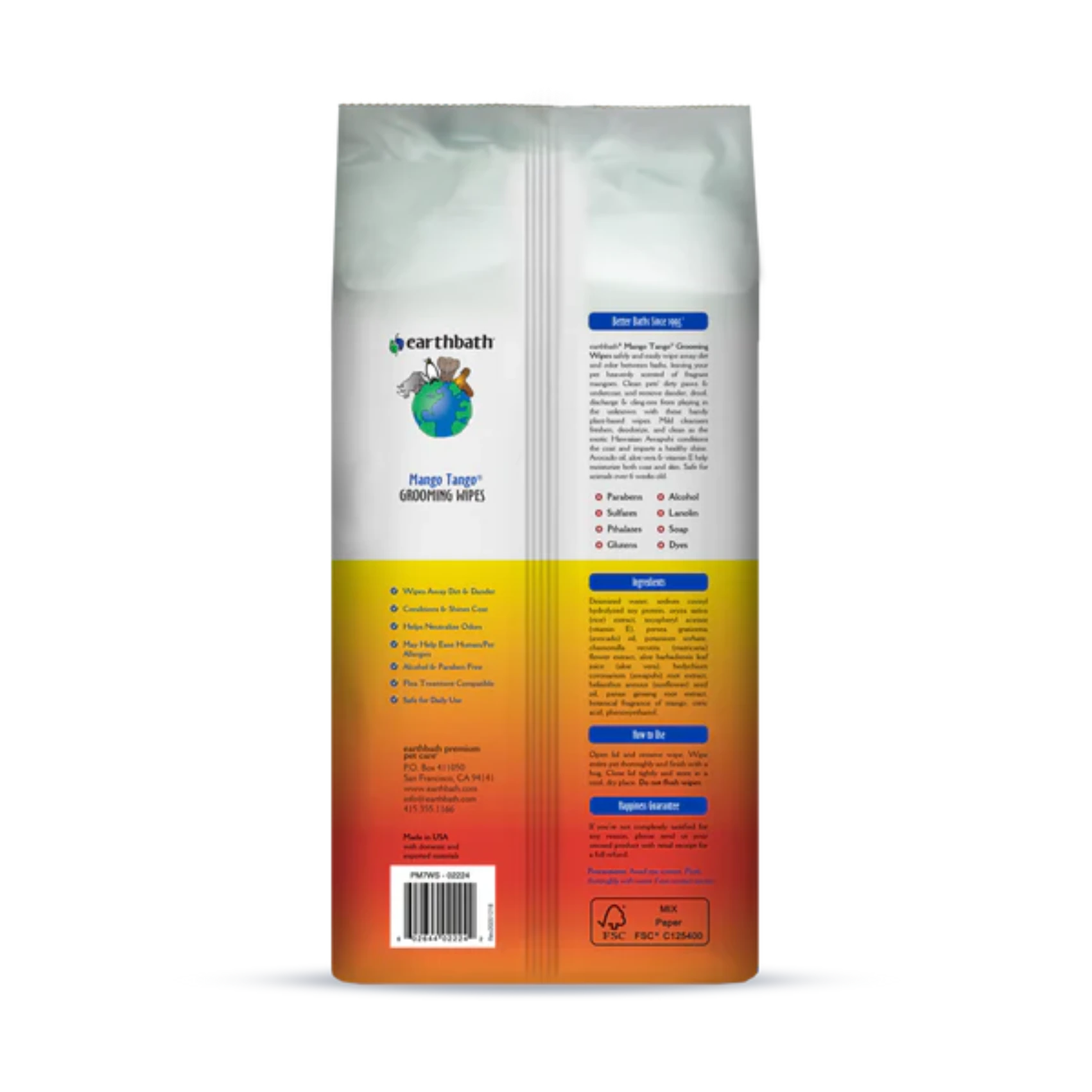EarthBath Mango Tango Mango Essence Grooming Wipes for Dogs and Cats