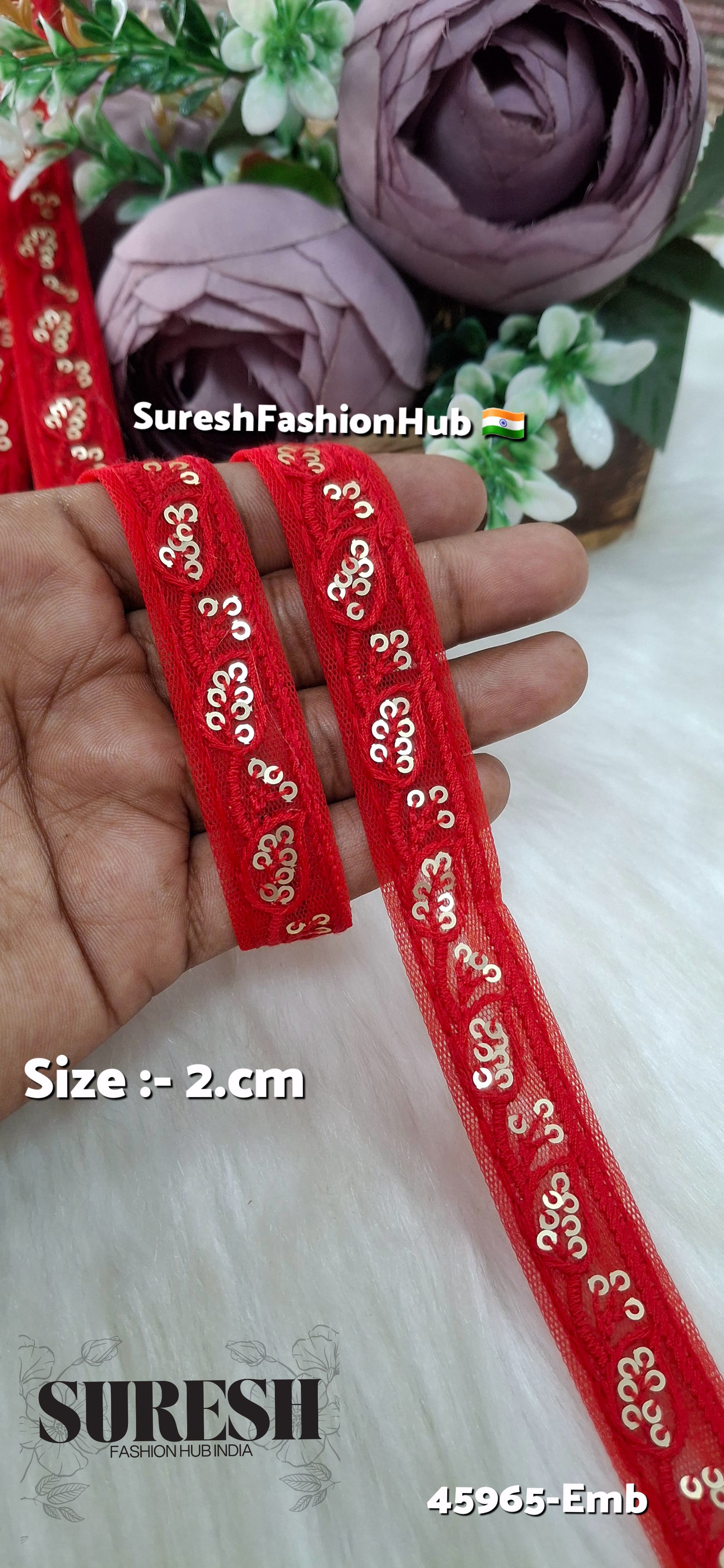 Red Tone-on-Tone Net Embroidery Lace