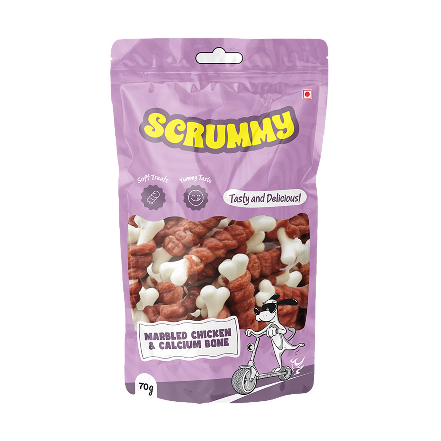 Scrummy Marbled Chicken Wrapped Calcium Bone Dog Treats 70g