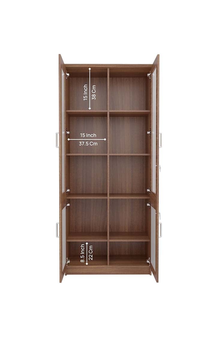 neudot Leader Engineered Wood 10 Shelves Bookshelf Cabinet |Book Rack Organizer for Decor Display Unit | Floor Standing Bookcase for Home, Office & Library - Leon Teak Finish