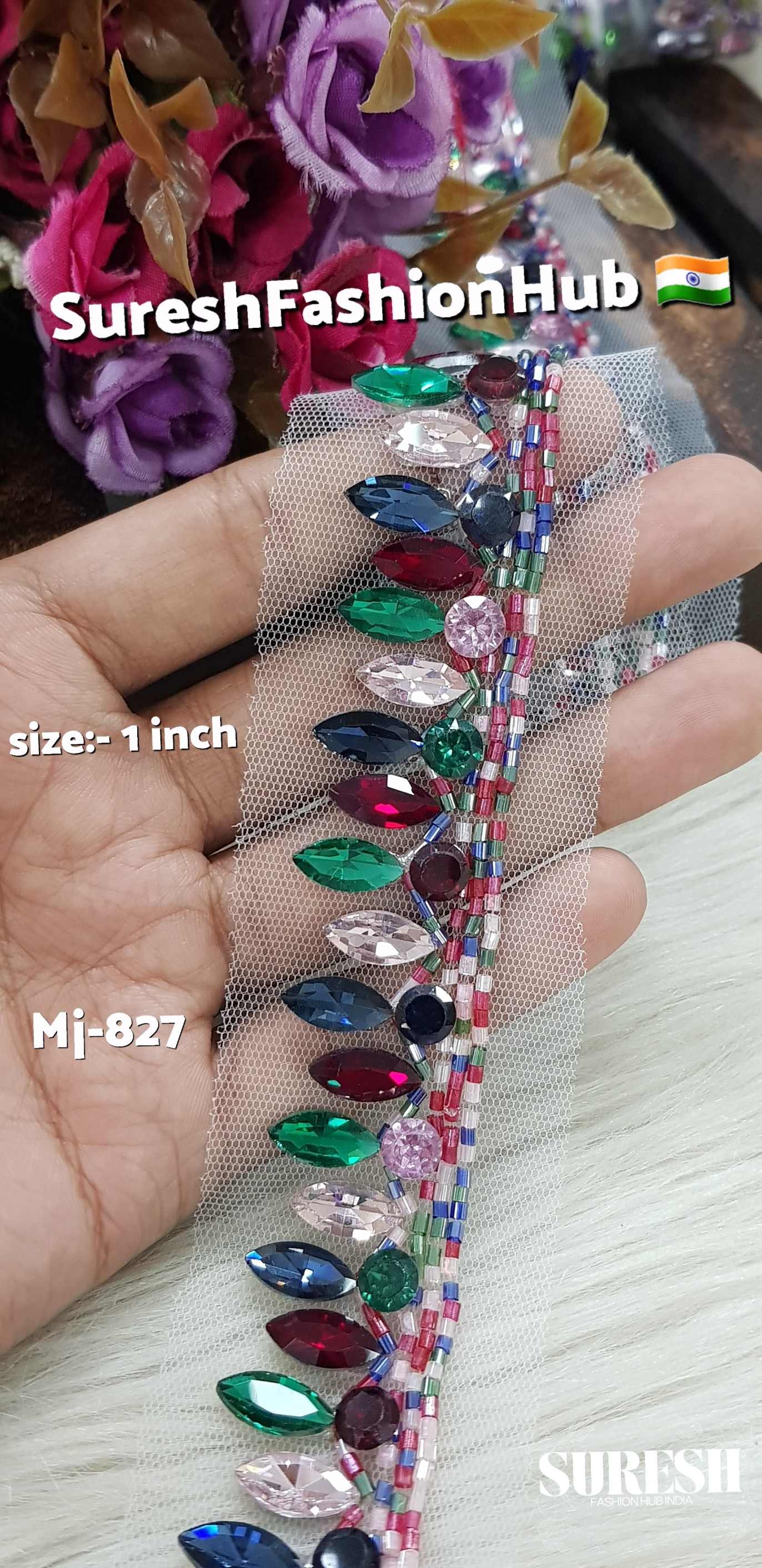 Multi Color No. 3 Rhinestone & Cutdhana Handmade Lace –  MJ-827