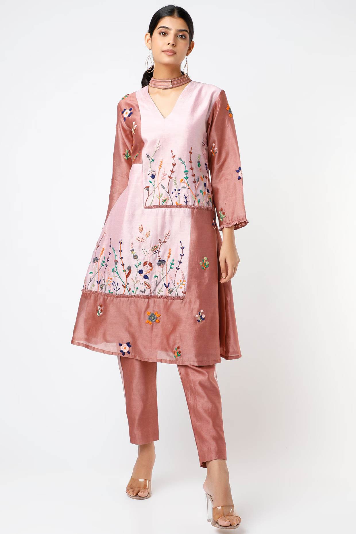 Maroon Embroidered Kurta Set