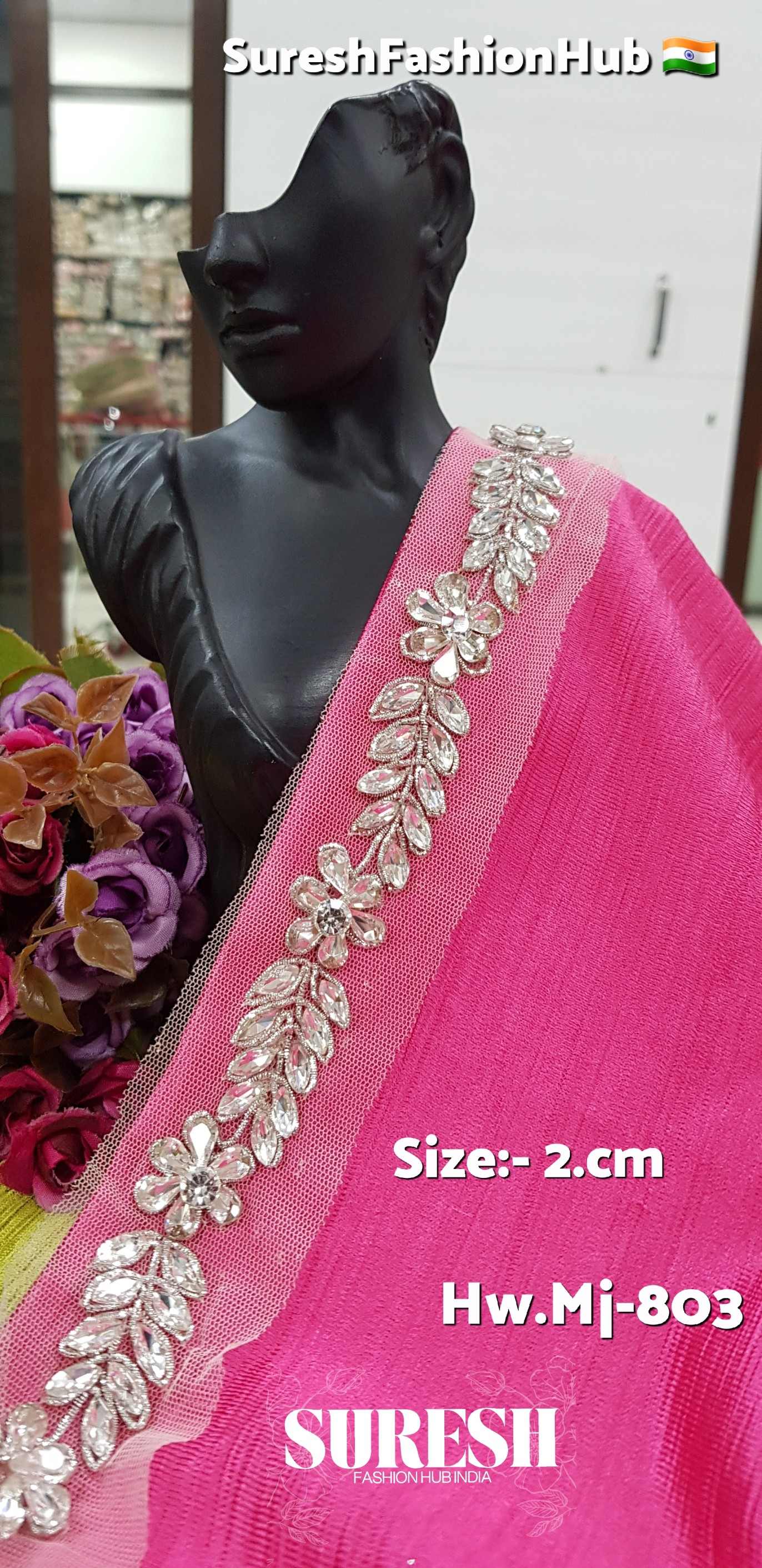 Silver Rhinestone & Cutdhana Floral Handmade Lace – Design No. Mj-803