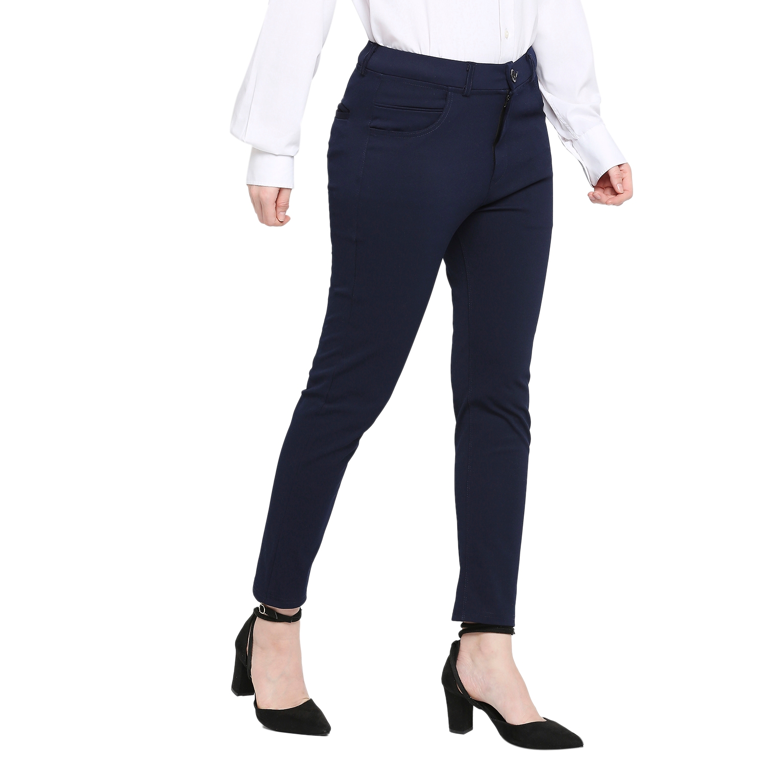 Buy Men Navy Slim Fit Textured Flat Front Formal Trousers Online - 741394 |  Louis Philippe