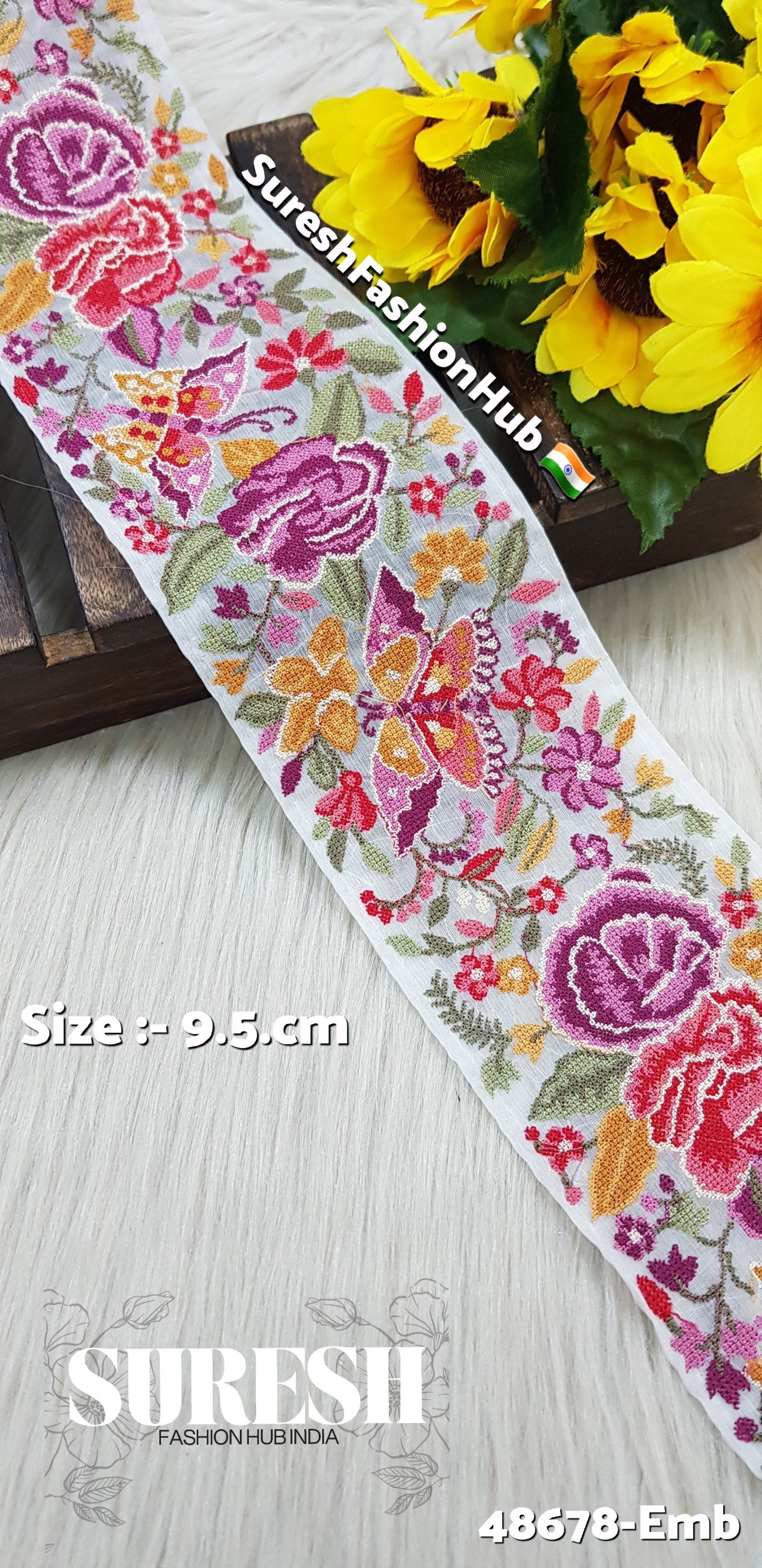 48678-Emb Color No 4 Cross Stitch Butterfly & Flower Border