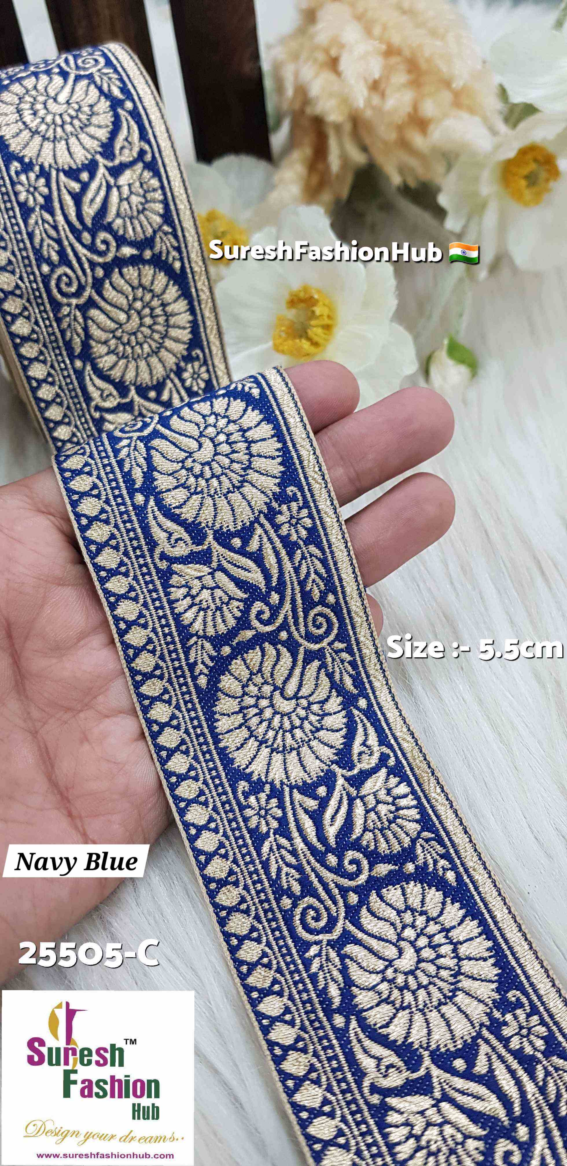 Navy Elegance Banarasi Floral Trim