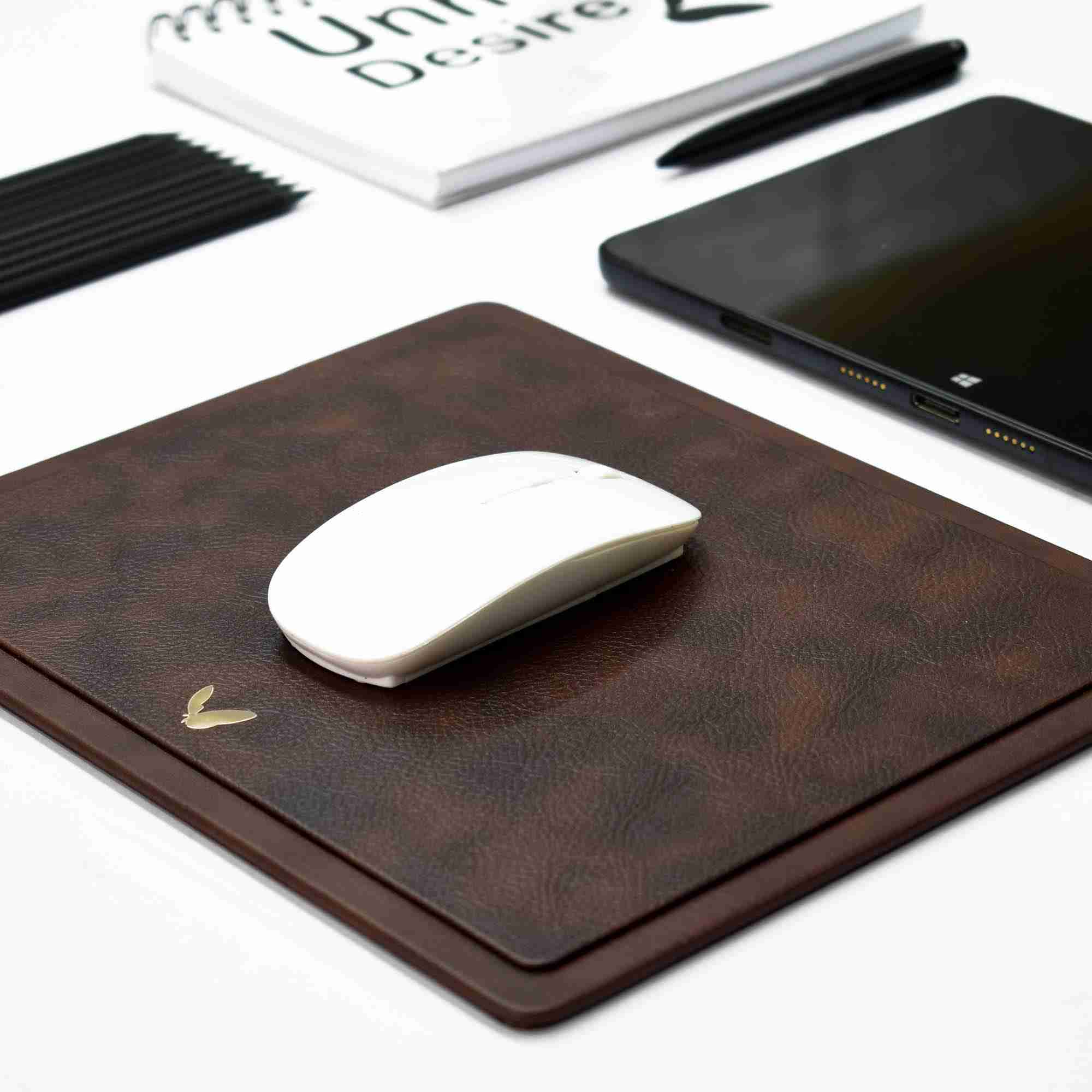 Rectangular Mouse Pad in Faux Leather | Rigid | 11×9 Inches | Classic | Brown