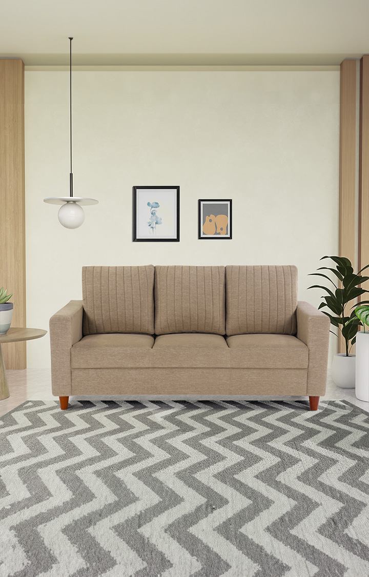 neudot Roman Sofa for Living Room |3 Persons Sofa|Premium Fabric with Cushioned Armrest | Solid Wood Frame|3 Seater in Desert Brown Color