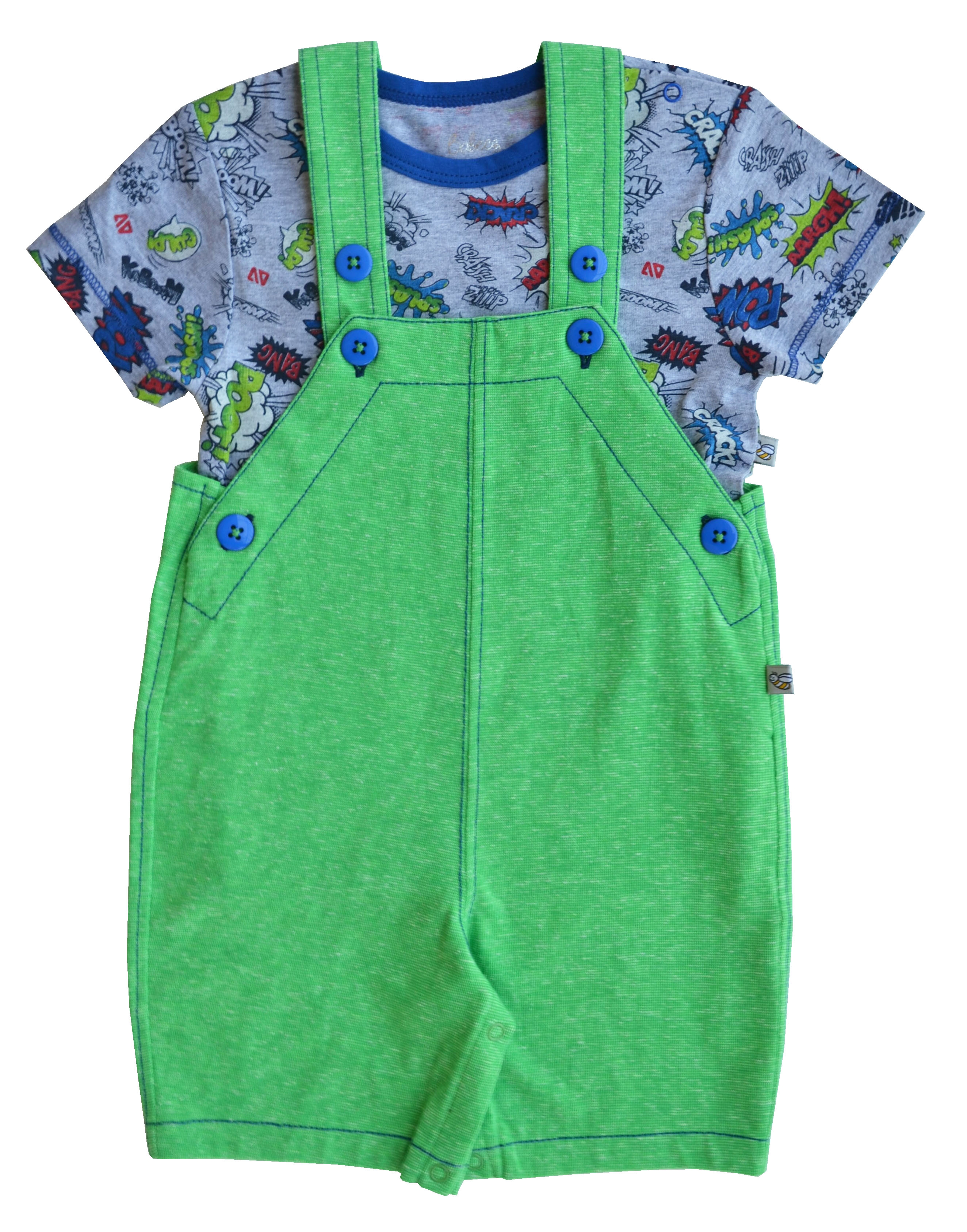Babeez | Allover Print T-Shirt With Green Short Romper Set (100% Cotton Single Jersey) undefined