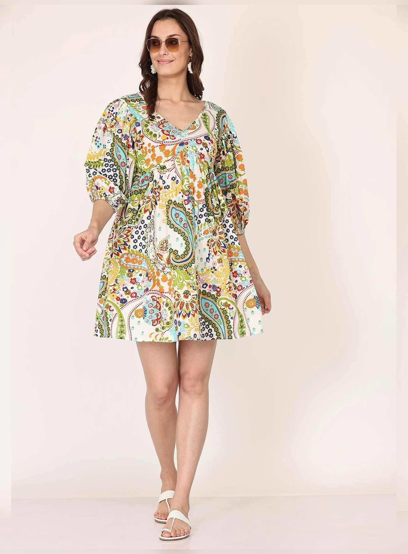 Alice18 Women's Vibrant Eclectic Print Mid-Thigh Dress – Effortless Elegance