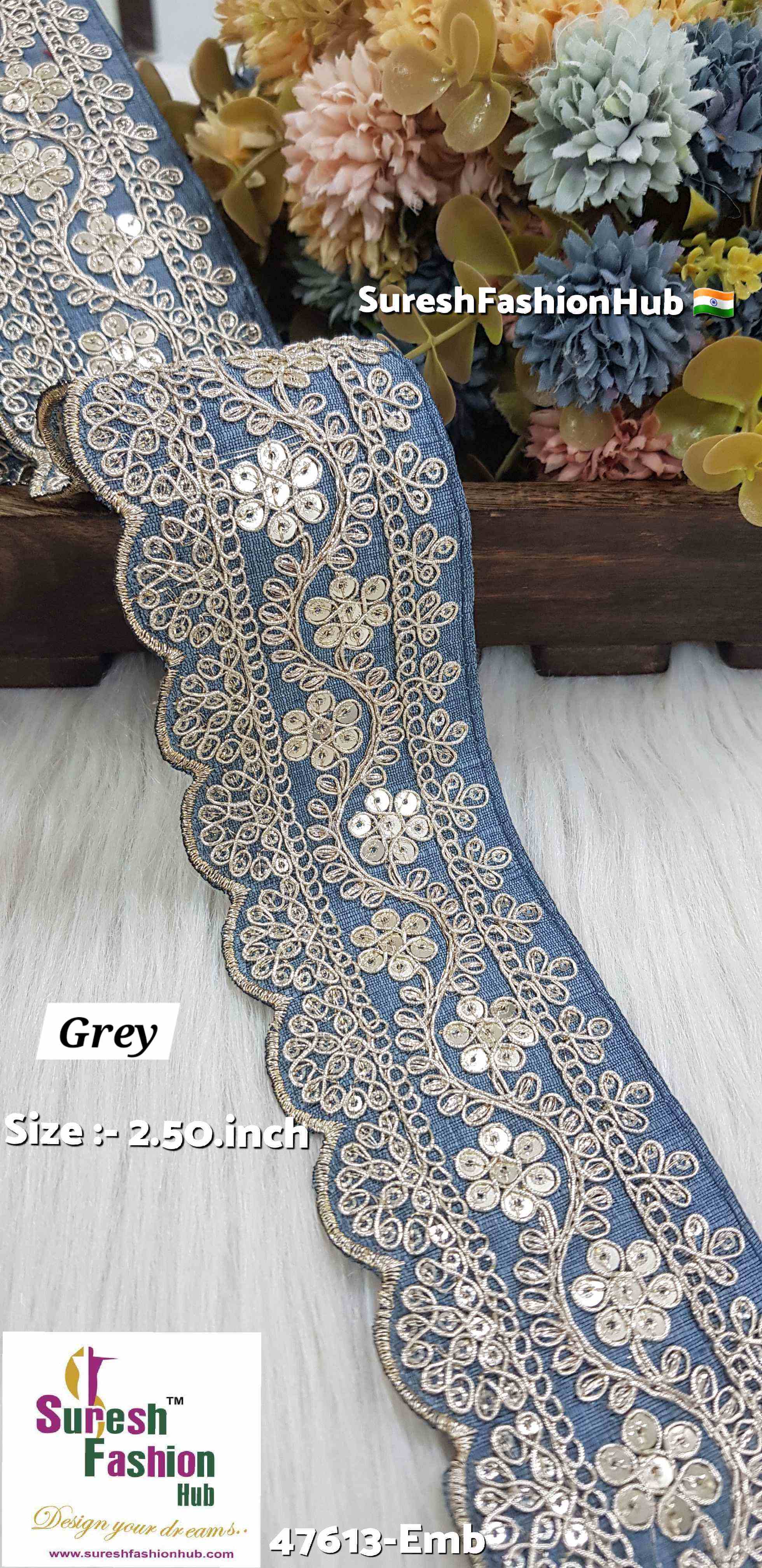  Floral Grey Fabric Based Embroidery