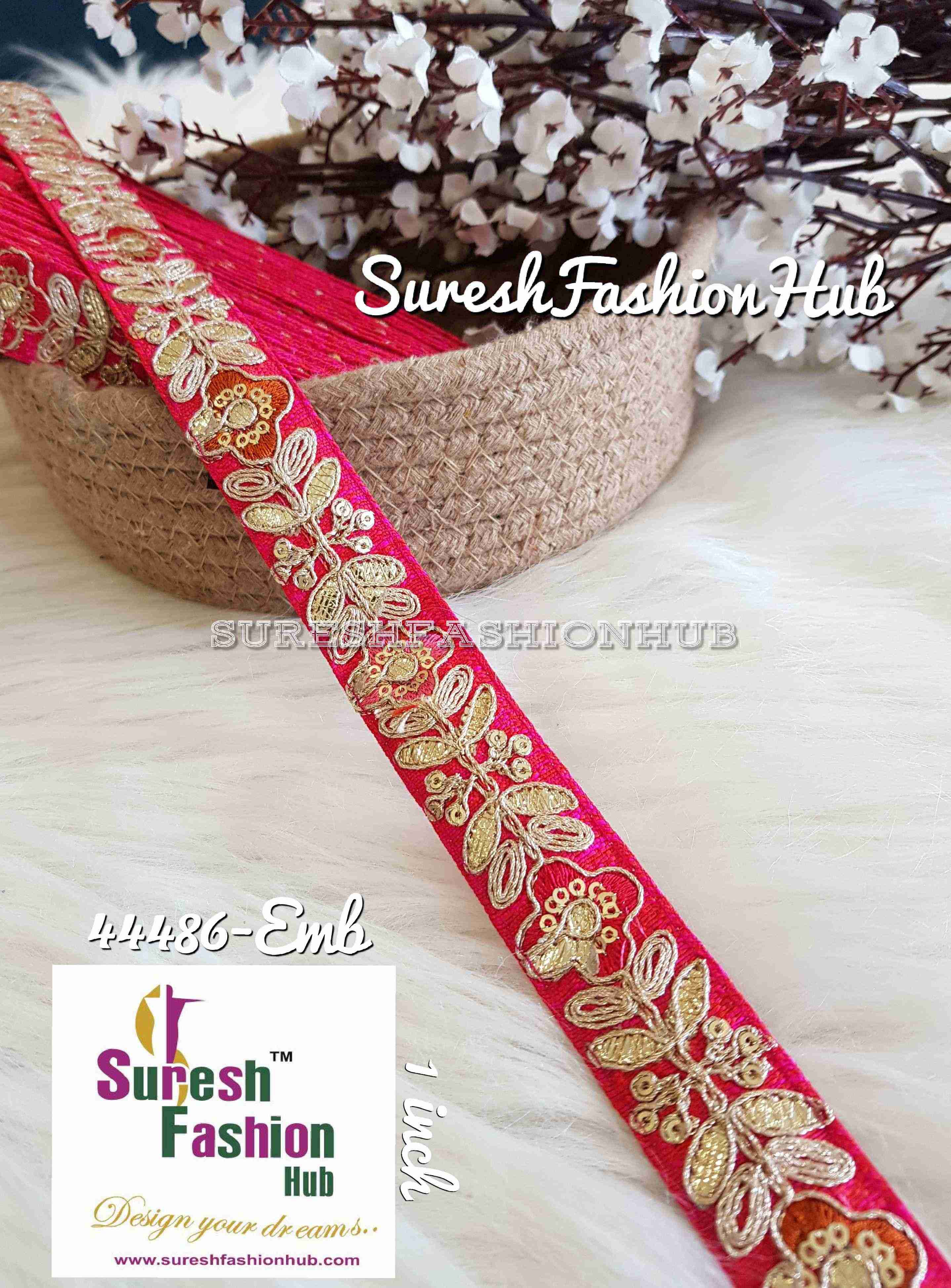 Rani color Leaves And Flowers Gota Patti Trim