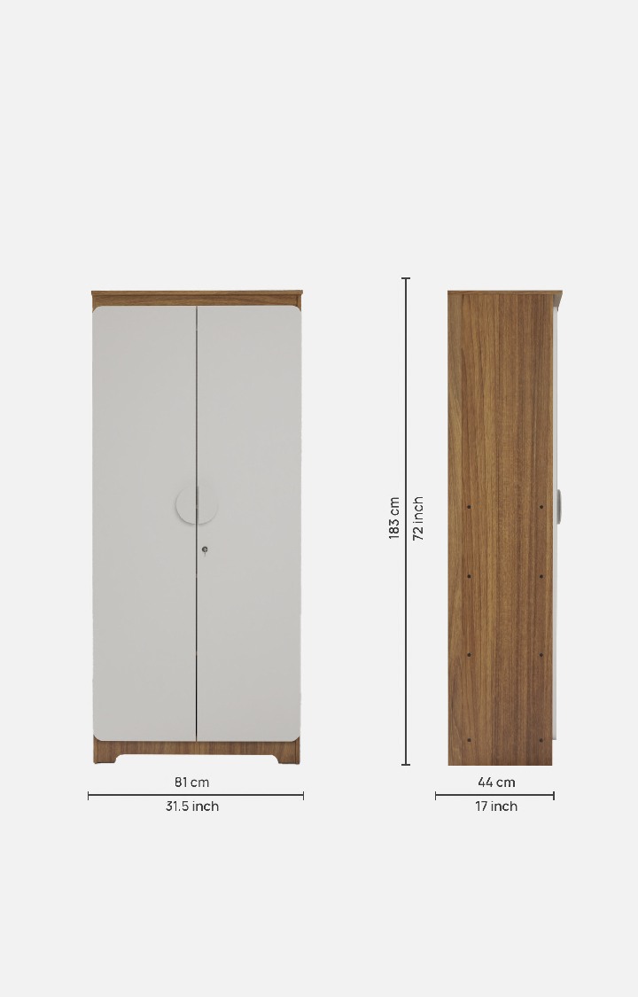 neudotAstona 2 Door Enginereed Wood Wardrobe - Leon Teak Finish | Space & Clothes Organizer | Cupboard | Almari | 1 Year Warranty
