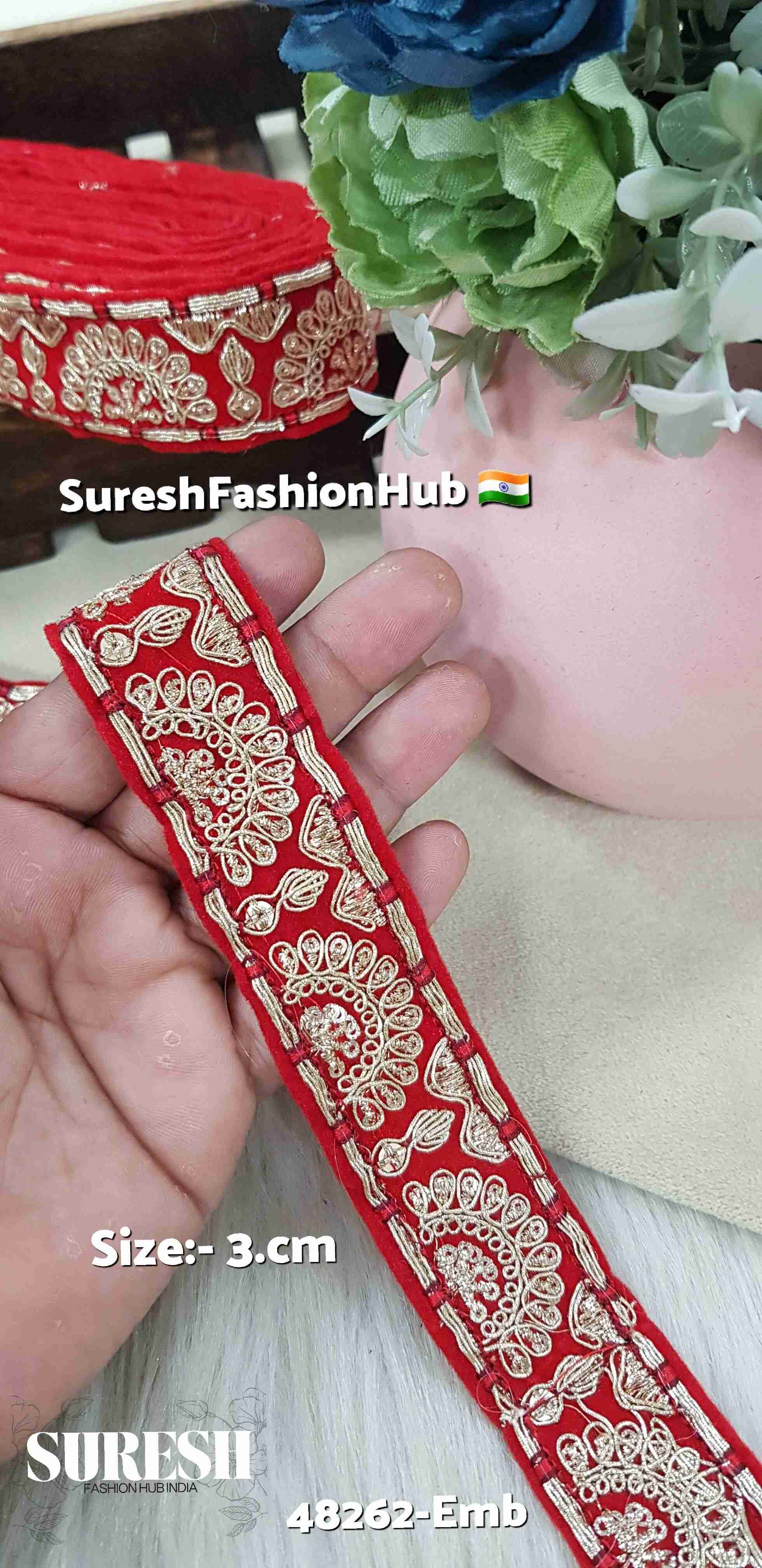 Red Embroidery Velvet Lace